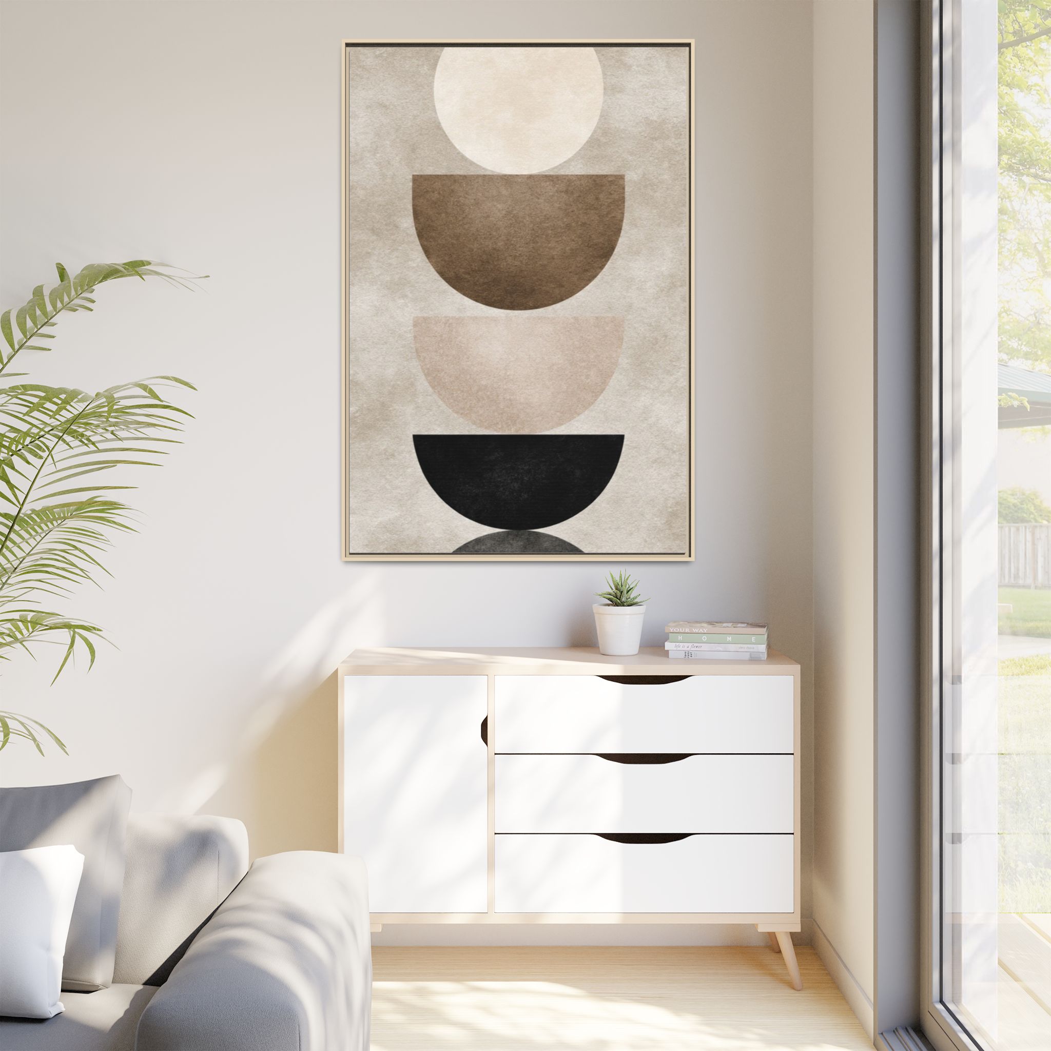 Abstract Neutral Geometric Canvas Print — Stacked Circles Framed Wall Art - Image 111