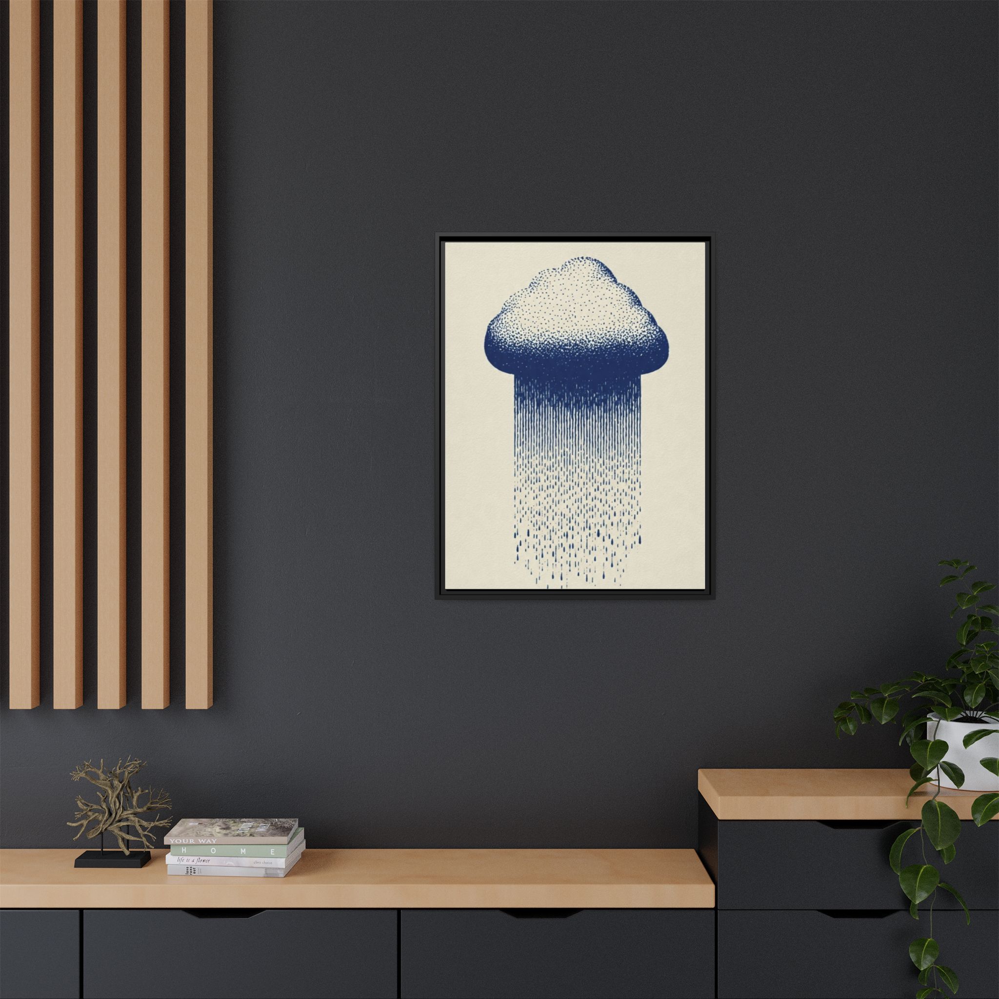 Framed Canvas Wall Art — Blue Rain Cloud Minimalist Print - Image 208