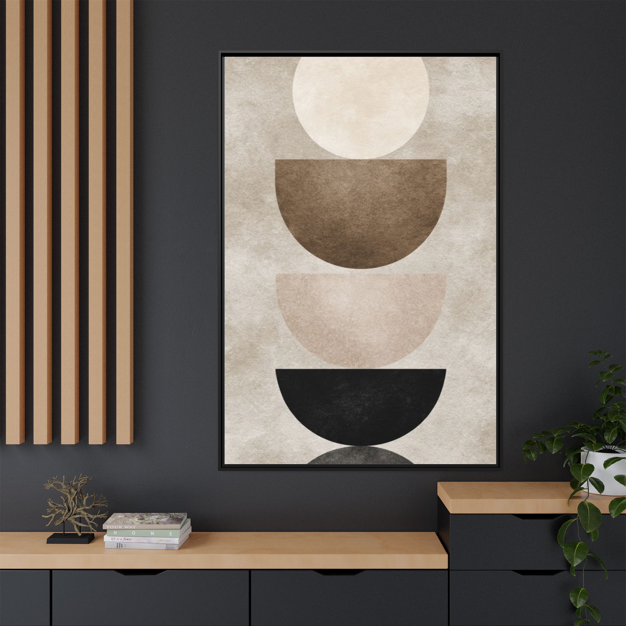 Abstract Neutral Geometric Canvas Print — Stacked Circles Framed Wall Art - Image 108
