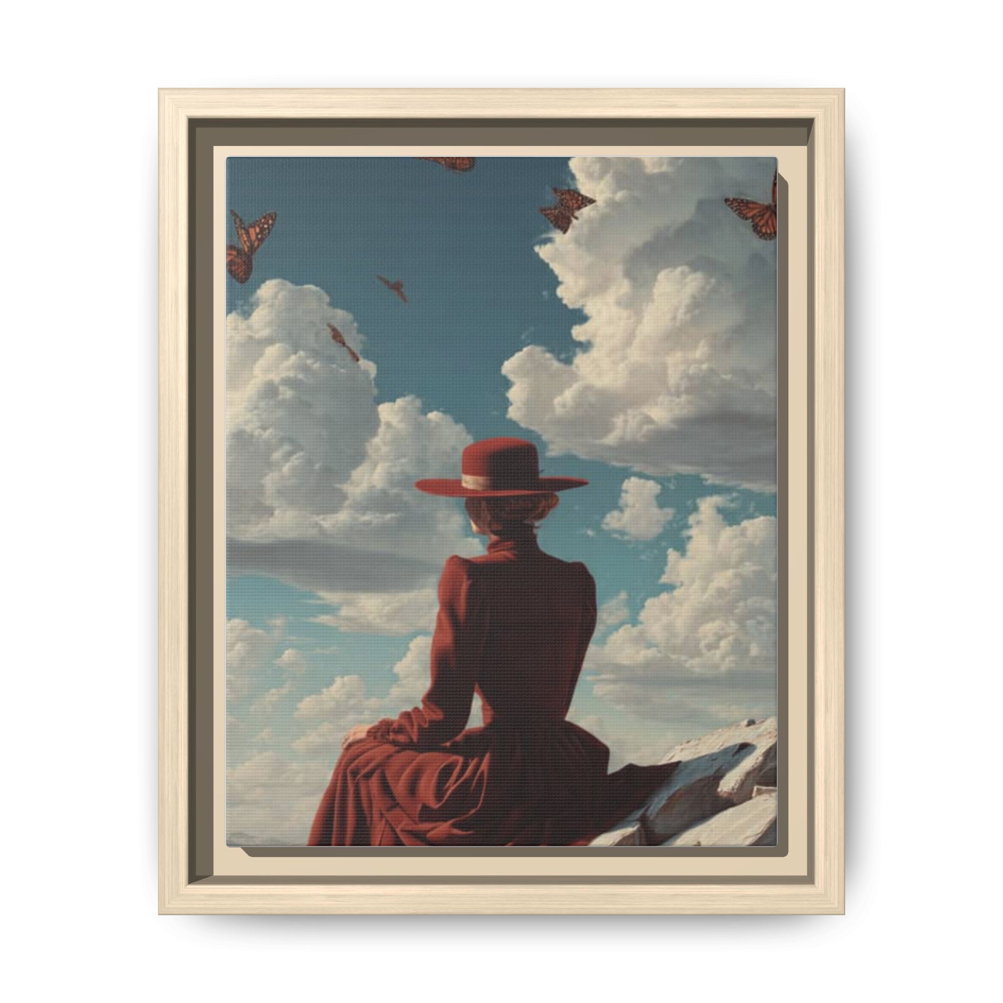 Framed Matte Canvas: Woman in Red Dress Sunset Sky Wall Art - Image 161