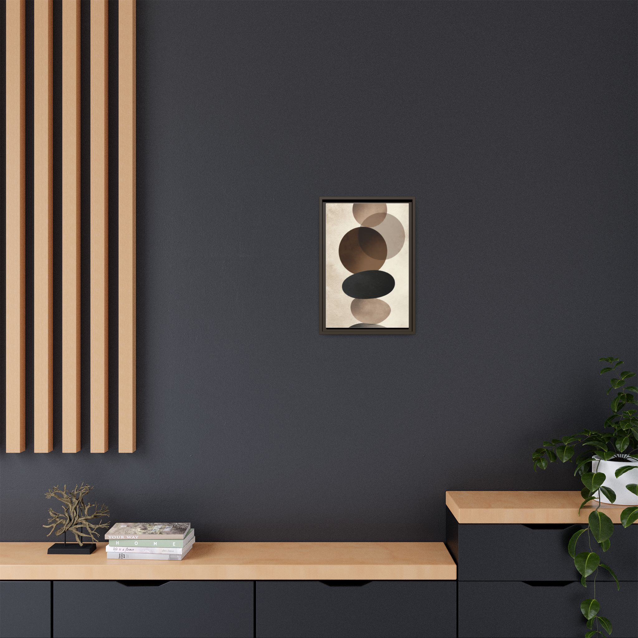Framed Abstract Circles Matte Canvas Print — Neutral Mid-Century Wall Art - Image 116