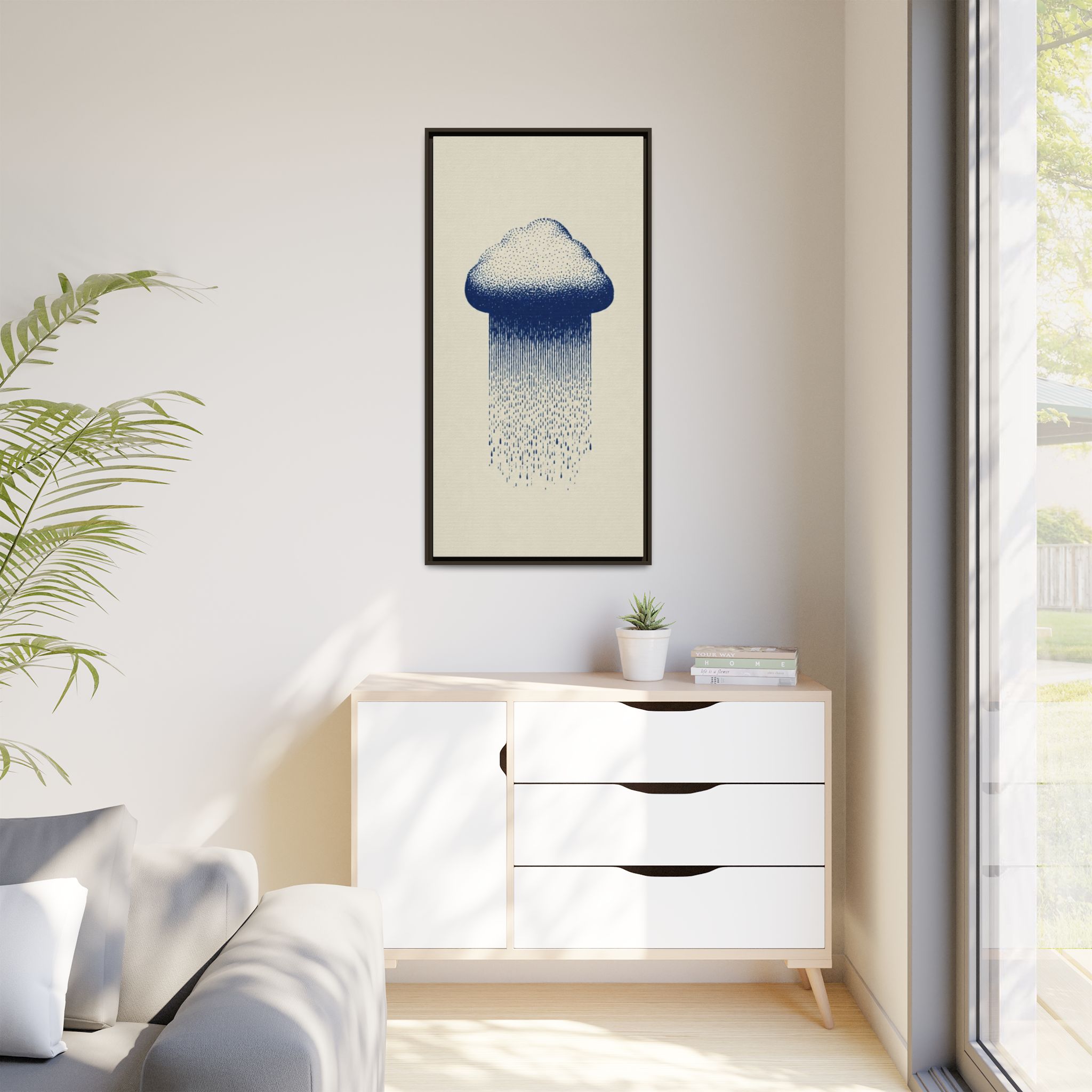 Framed Canvas Wall Art — Blue Rain Cloud Minimalist Print - Image 11