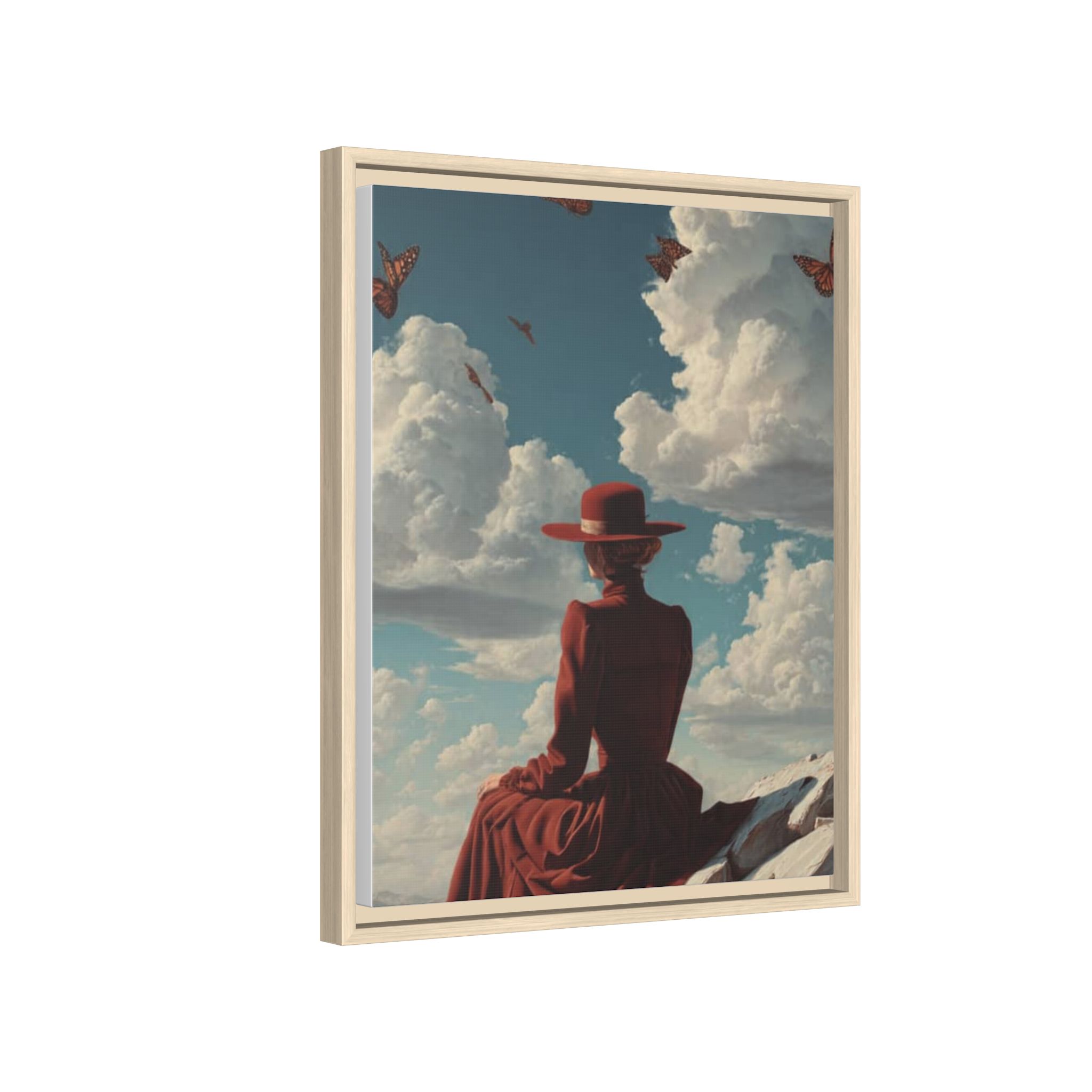Framed Matte Canvas: Woman in Red Dress Sunset Sky Wall Art - Image 210