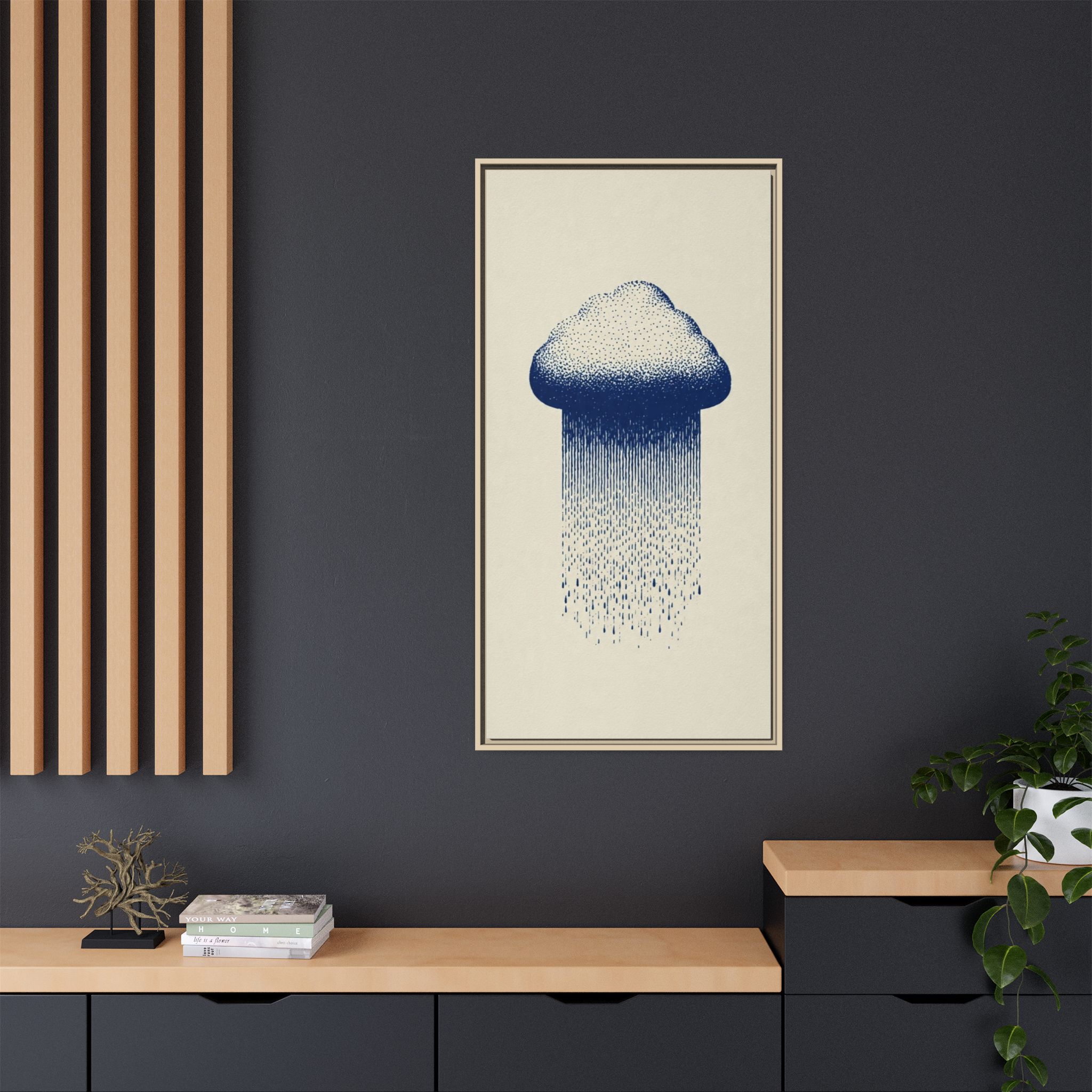 Framed Canvas Wall Art — Blue Rain Cloud Minimalist Print - Image 5