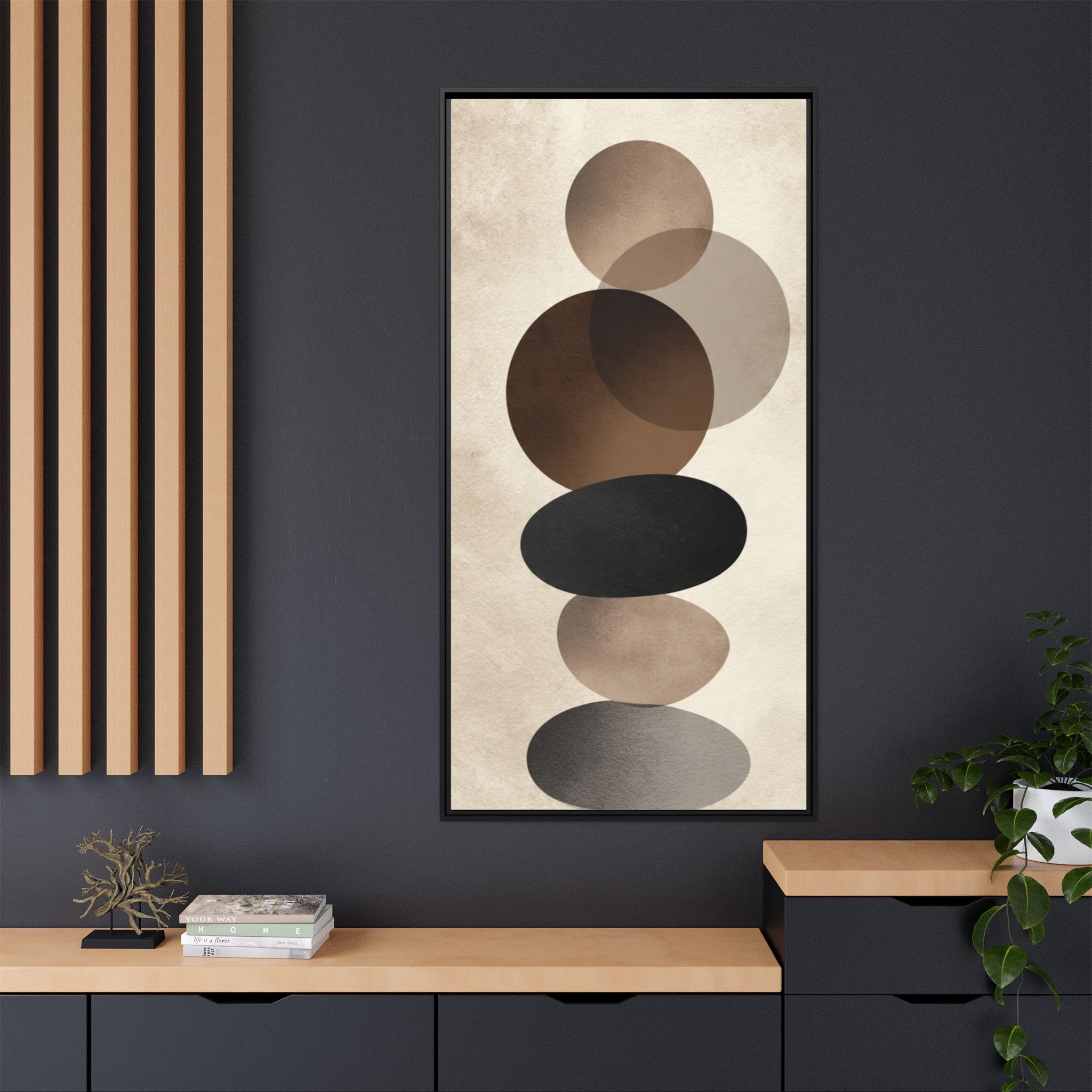 Framed Abstract Circles Matte Canvas Print — Neutral Mid-Century Wall Art - Image 36