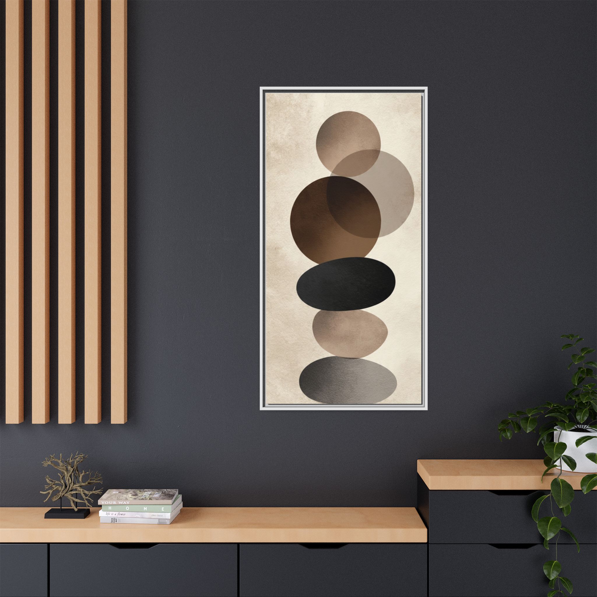 Framed Abstract Circles Matte Canvas Print — Neutral Mid-Century Wall Art - Image 16