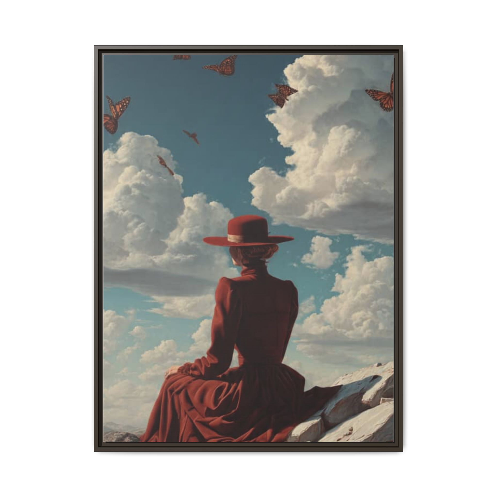 Framed Matte Canvas: Woman in Red Dress Sunset Sky Wall Art - Image 41