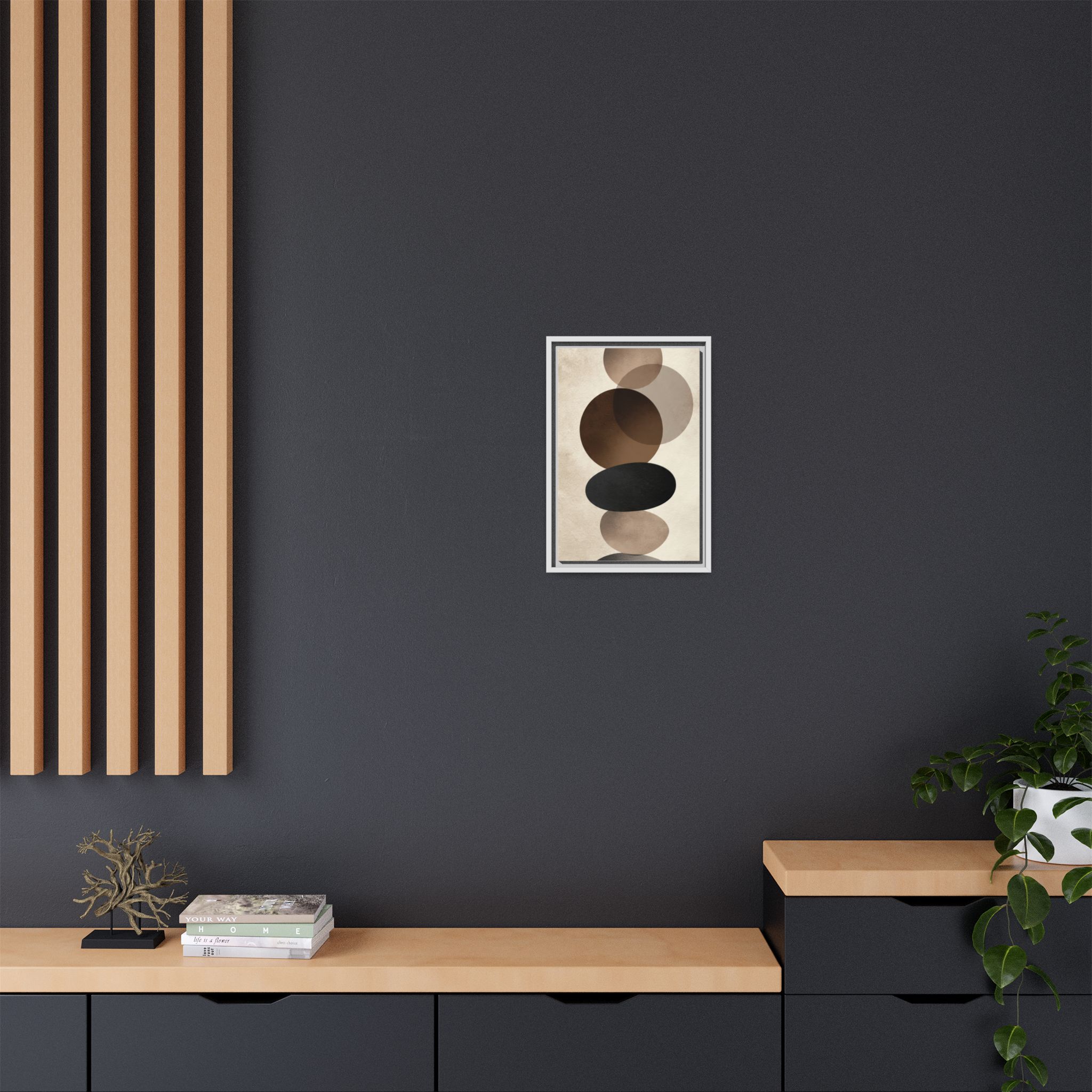 Framed Abstract Circles Matte Canvas Print — Neutral Mid-Century Wall Art - Image 124