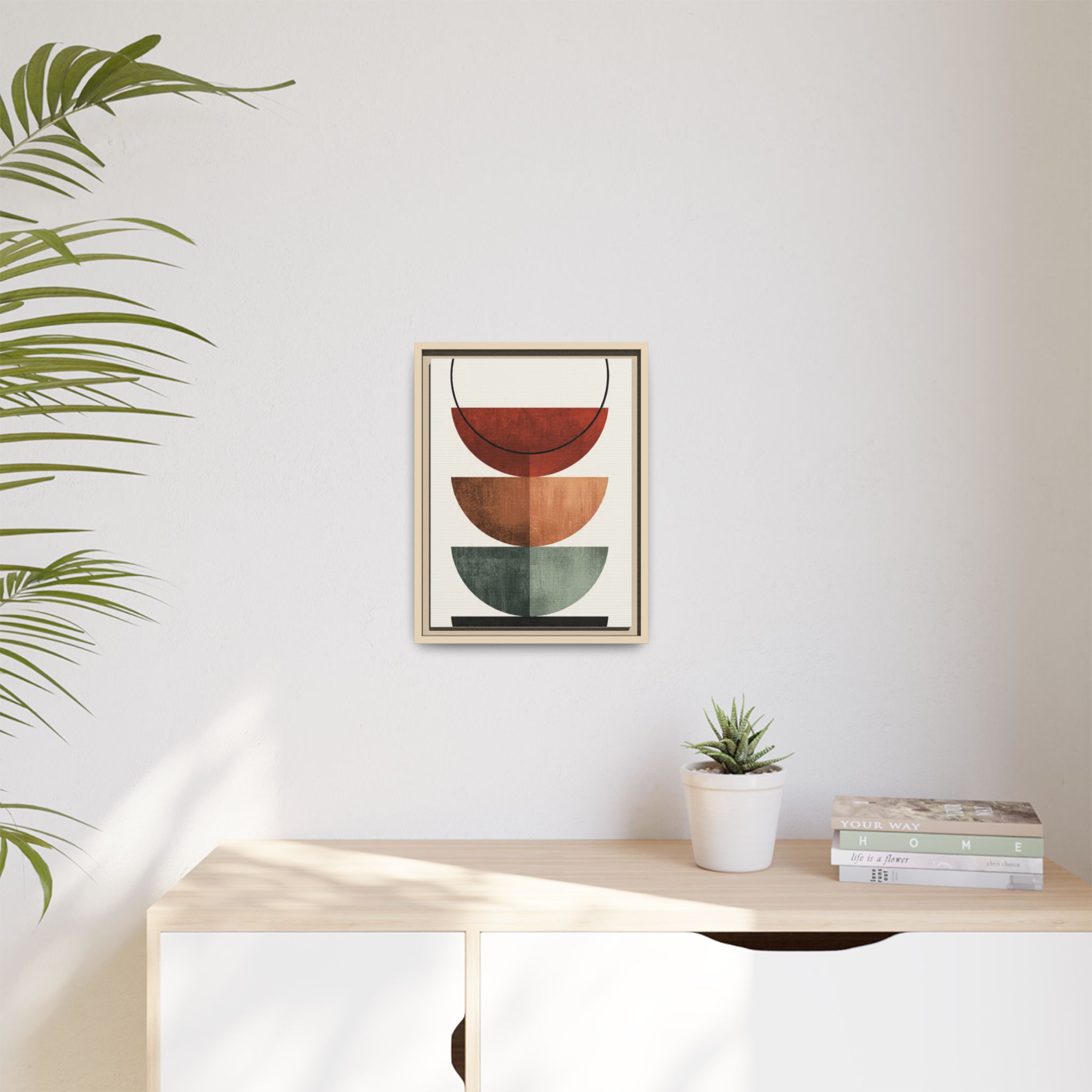 Abstract Stacked Semi-Circles Framed Canvas Wall Art — Mid-Century Modern Geometric Print - Image 79