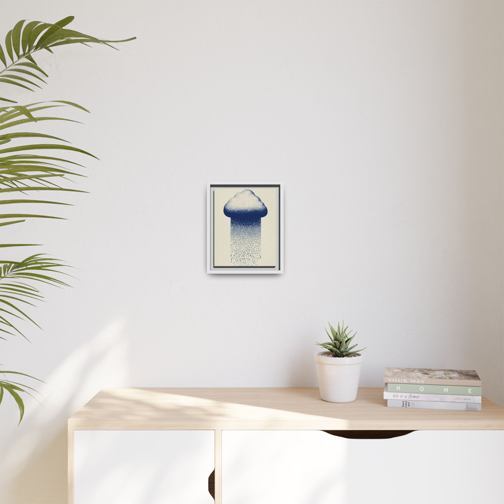 Framed Canvas Wall Art — Blue Rain Cloud Minimalist Print - Image 155
