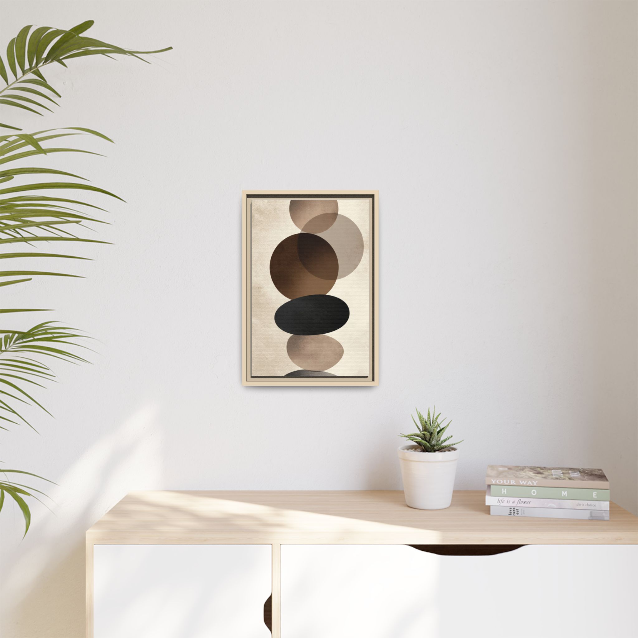 Framed Abstract Circles Matte Canvas Print — Neutral Mid-Century Wall Art - Image 119