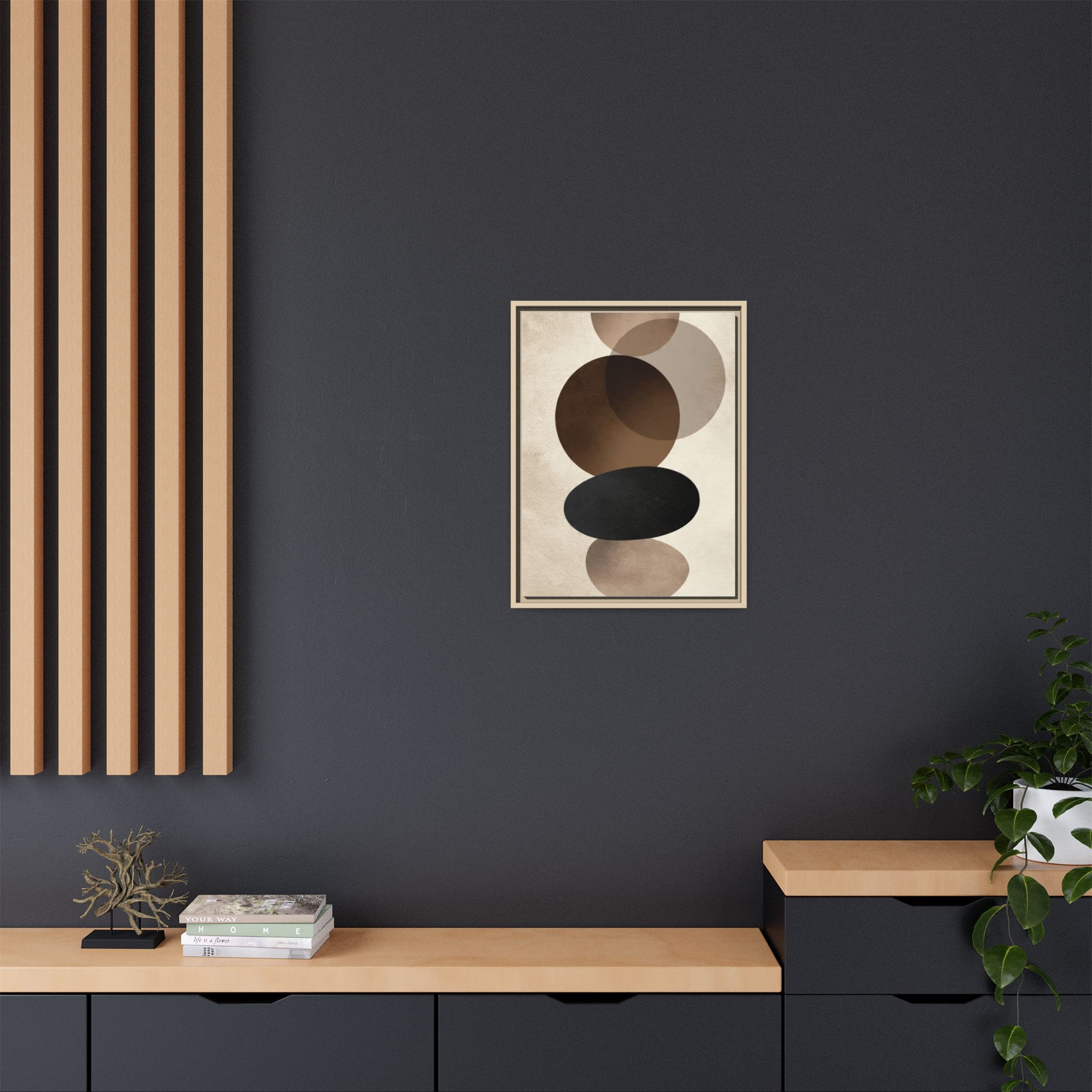 Framed Abstract Circles Matte Canvas Print — Neutral Mid-Century Wall Art - Image 212