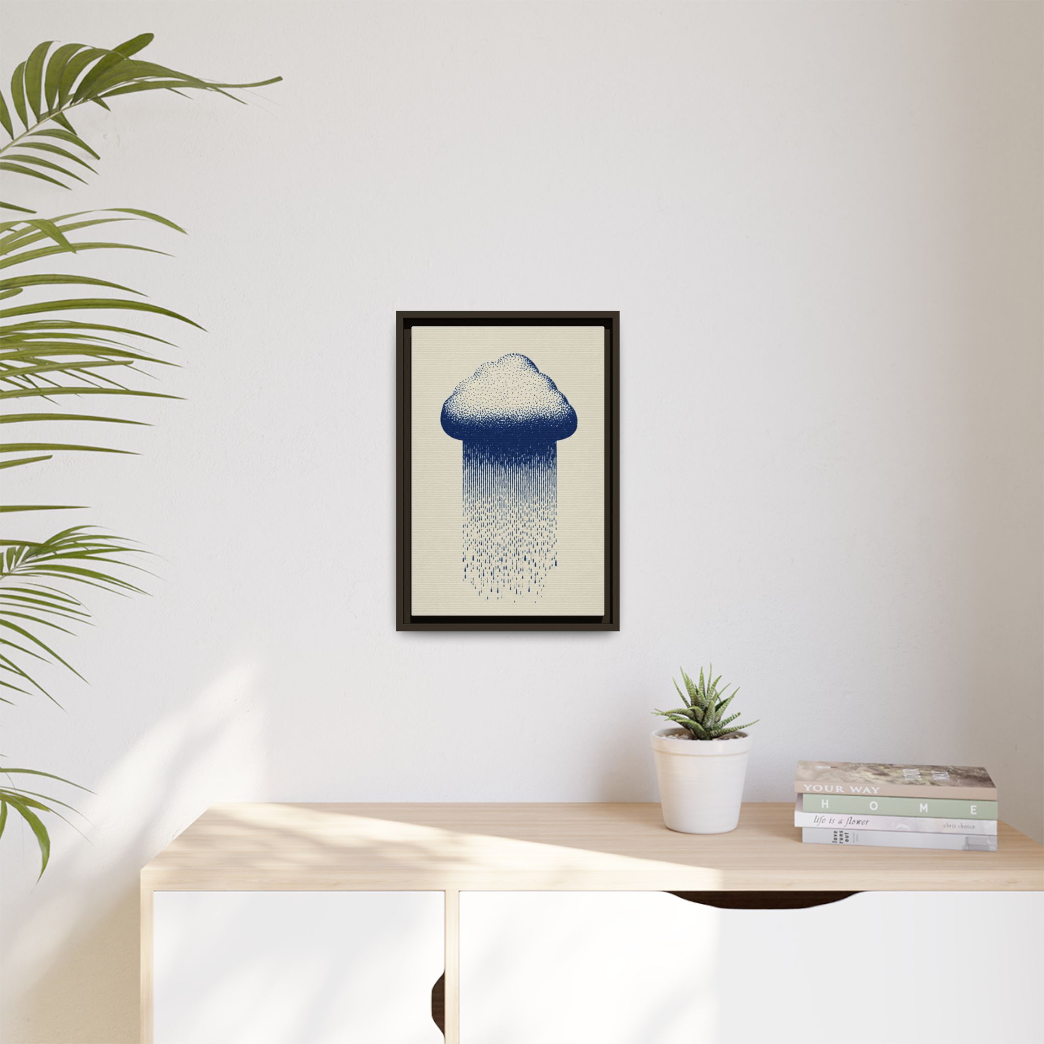 Framed Canvas Wall Art — Blue Rain Cloud Minimalist Print - Image 115