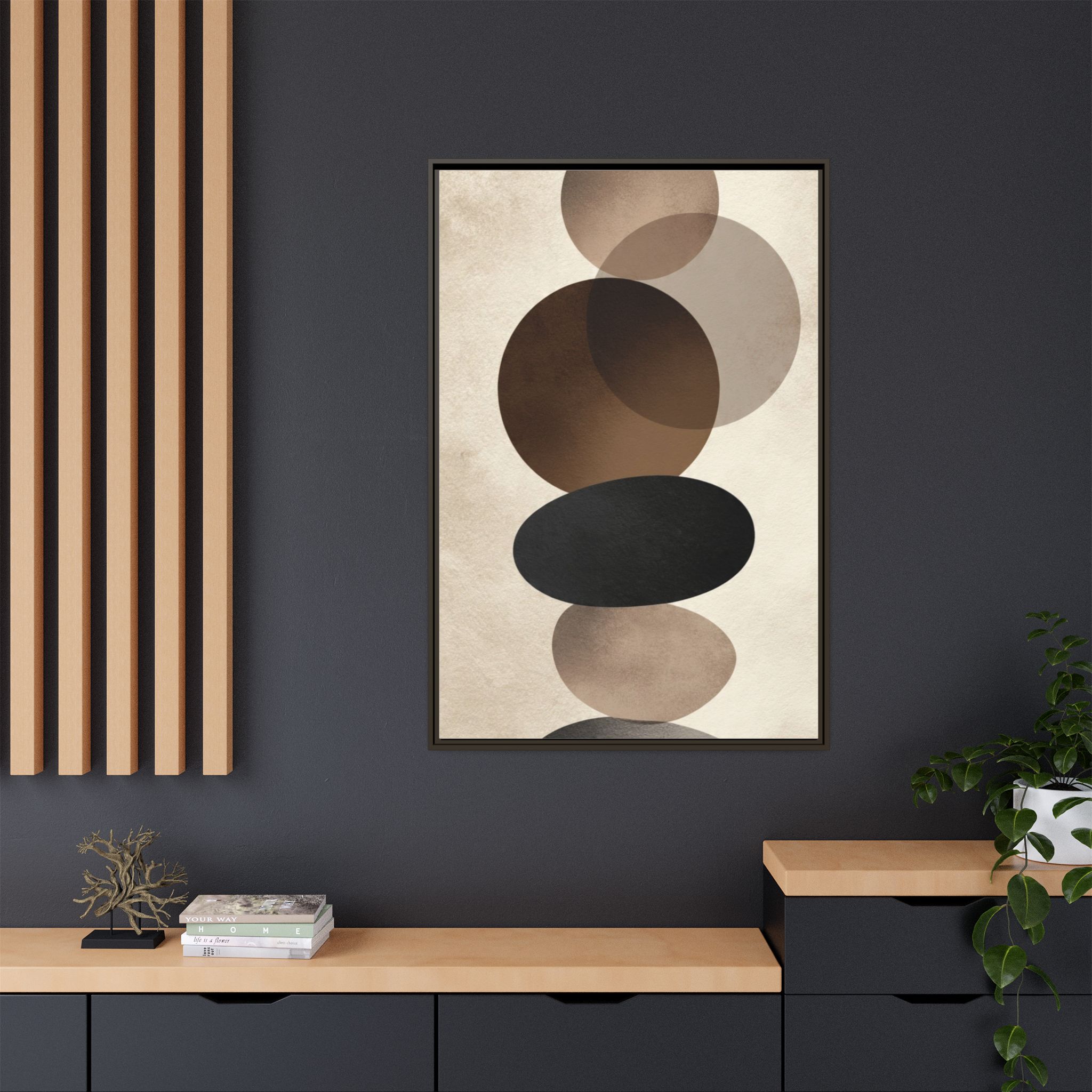 Framed Abstract Circles Matte Canvas Print — Neutral Mid-Century Wall Art - Image 112