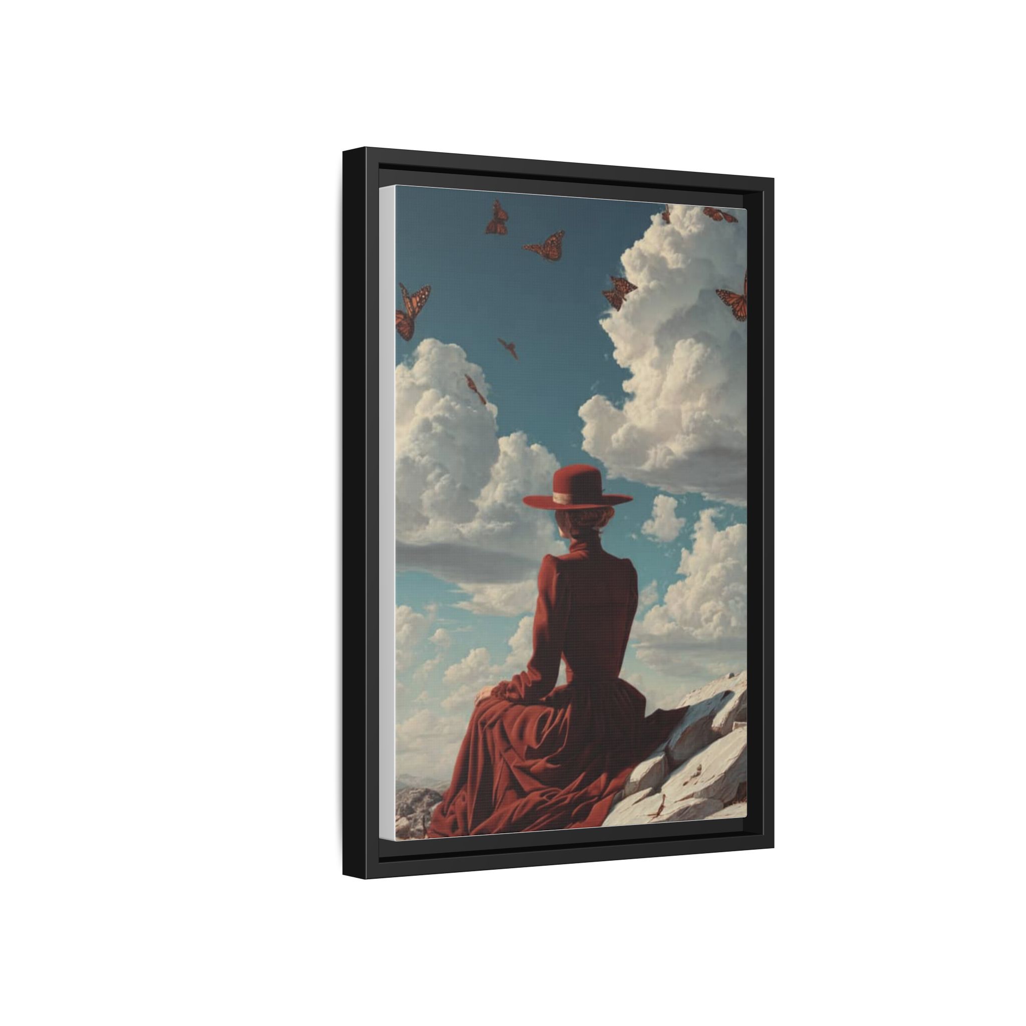 Framed Matte Canvas: Woman in Red Dress Sunset Sky Wall Art - Image 142
