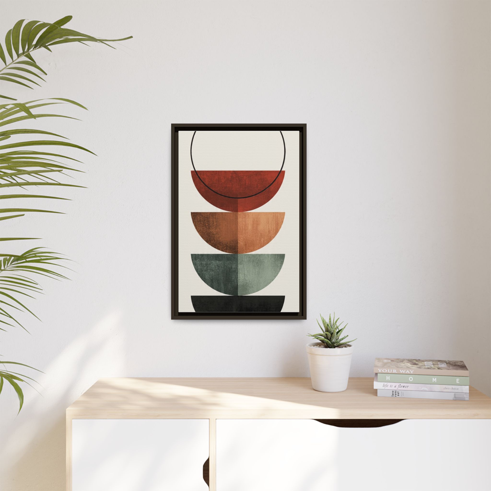 Abstract Stacked Semi-Circles Framed Canvas Wall Art — Mid-Century Modern Geometric Print - Image 247