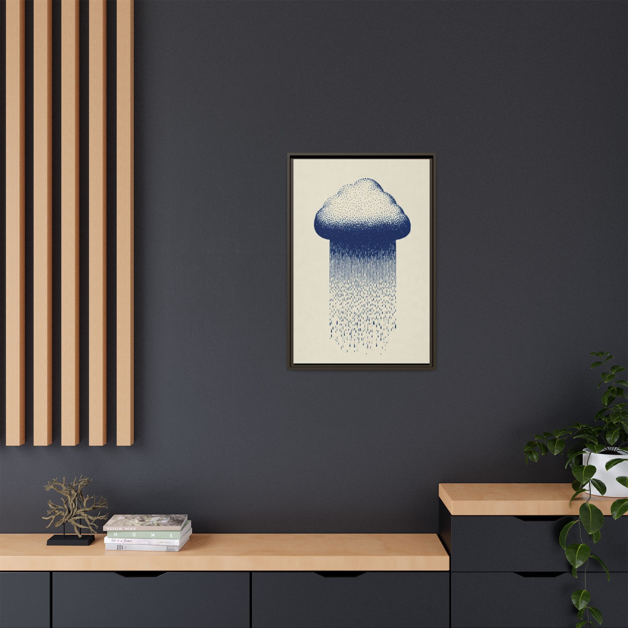 Framed Canvas Wall Art — Blue Rain Cloud Minimalist Print - Image 144