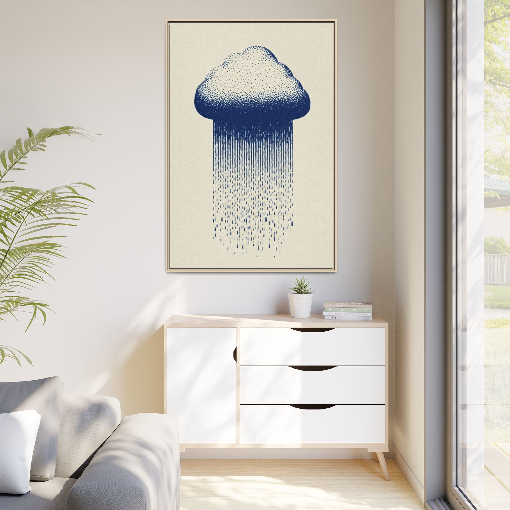 Framed Canvas Wall Art — Blue Rain Cloud Minimalist Print - Image 63