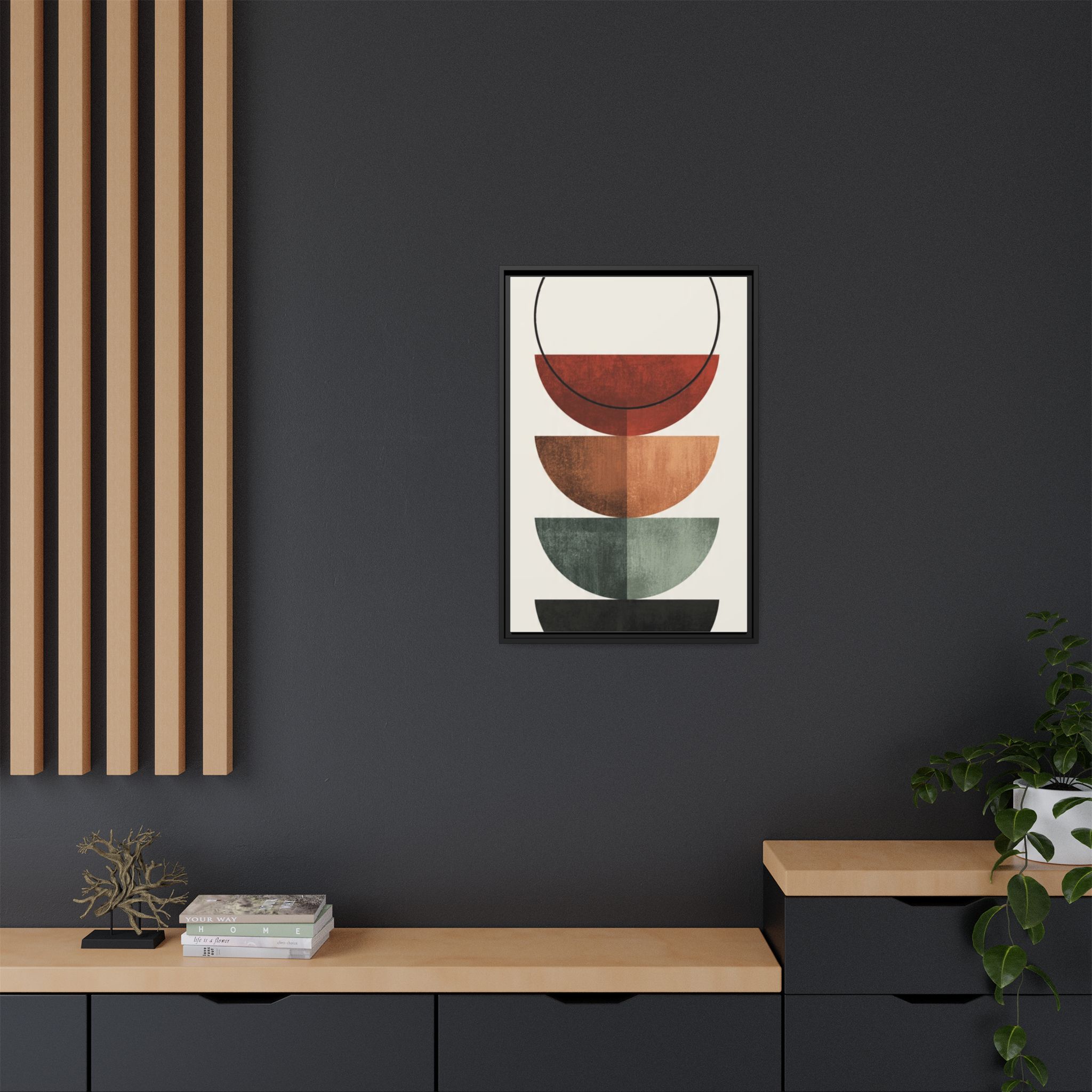 Abstract Stacked Semi-Circles Framed Canvas Wall Art — Mid-Century Modern Geometric Print - Image 132