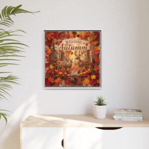 Welcome Autumn Framed Canvas – Fall Deer Woodland Wall Art