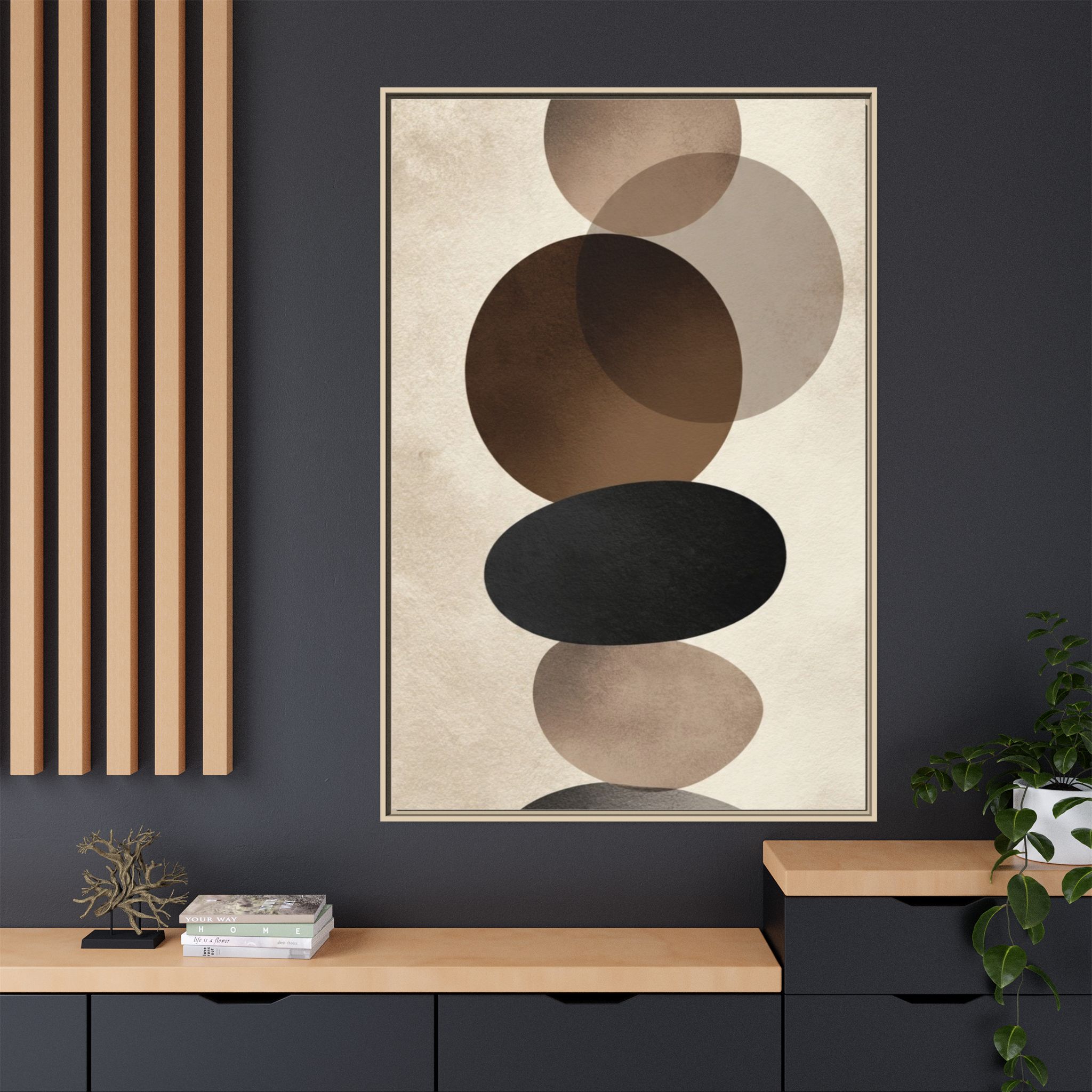 Framed Abstract Circles Matte Canvas Print — Neutral Mid-Century Wall Art - Image 64