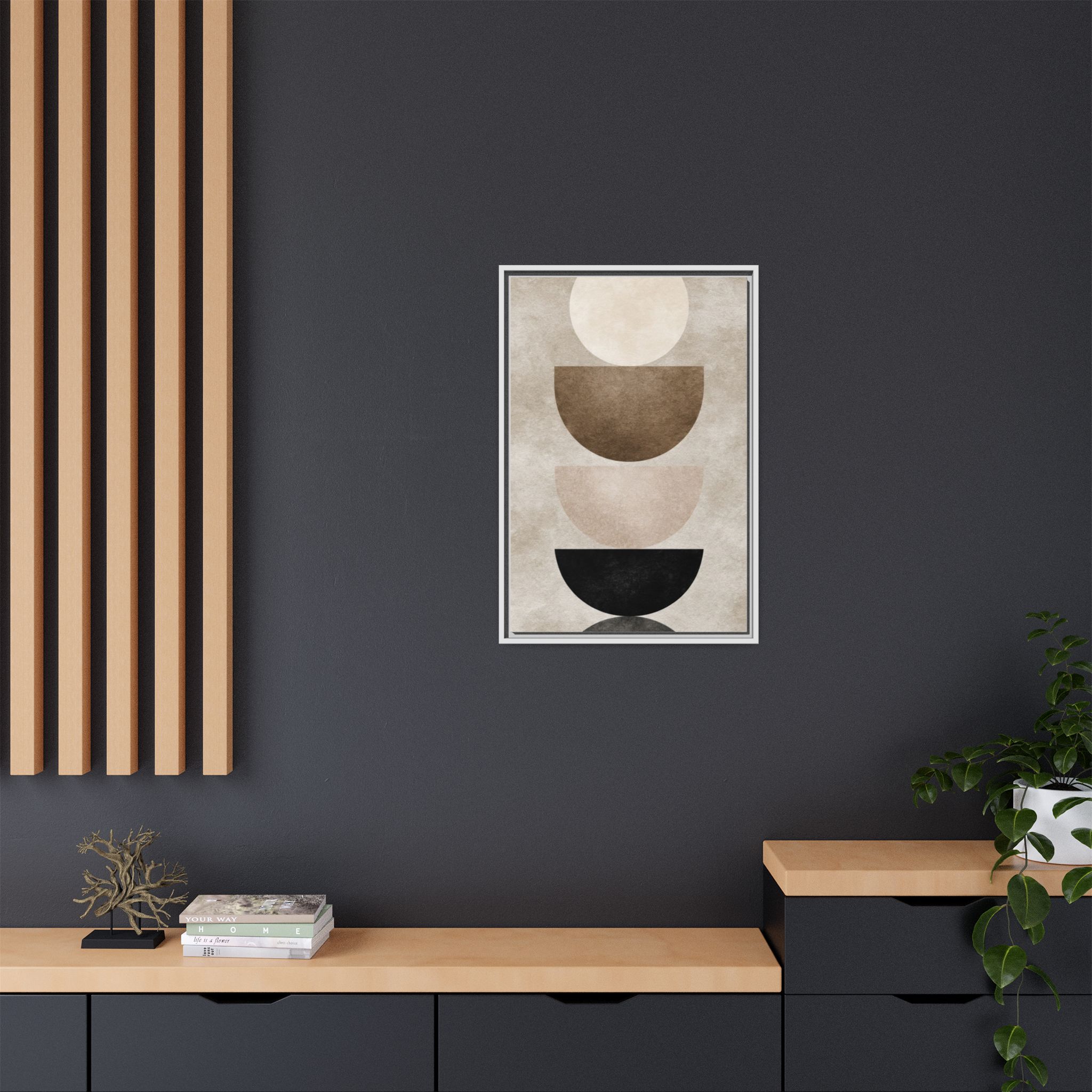 Abstract Neutral Geometric Canvas Print — Stacked Circles Framed Wall Art - Image 188