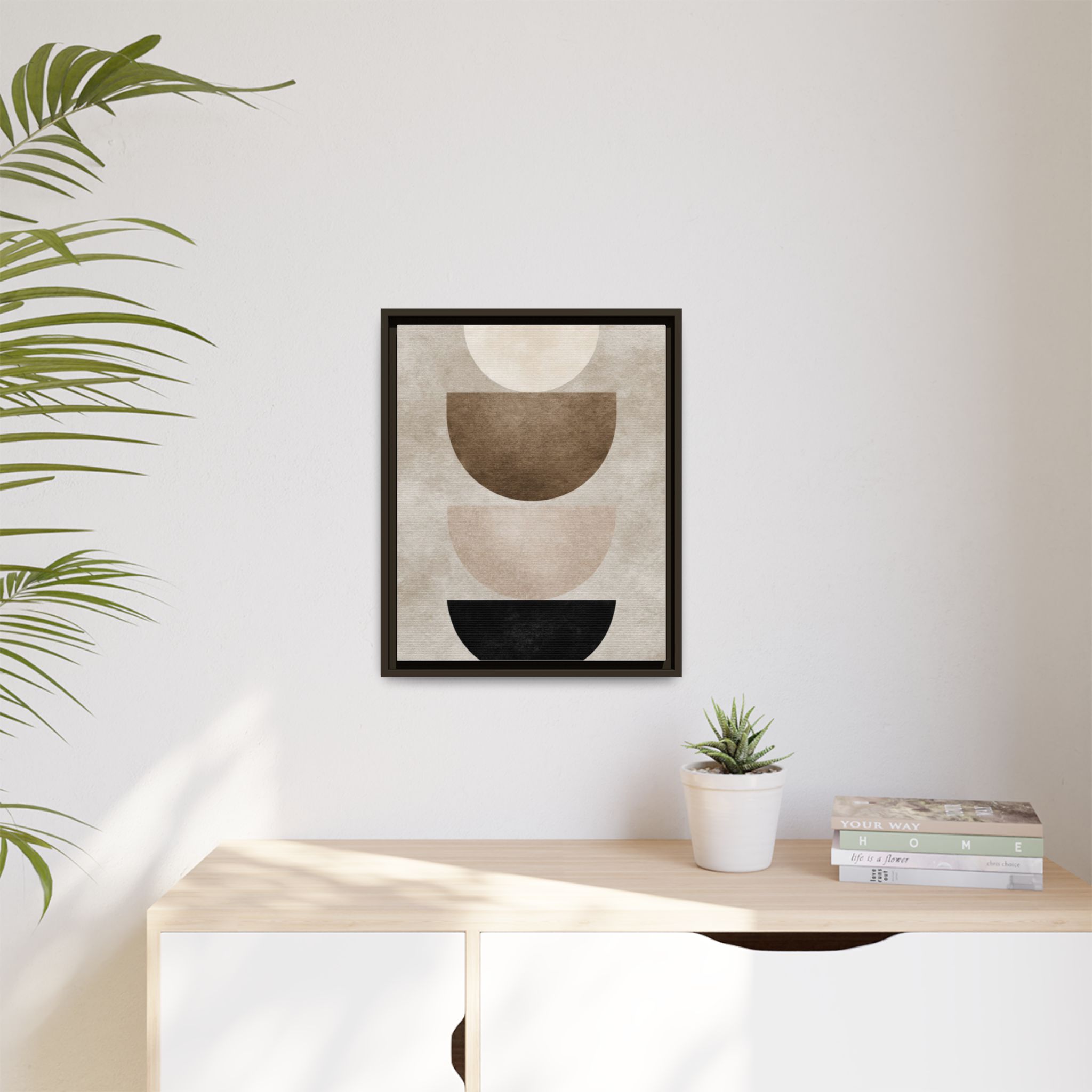 Abstract Neutral Geometric Canvas Print — Stacked Circles Framed Wall Art - Image 235
