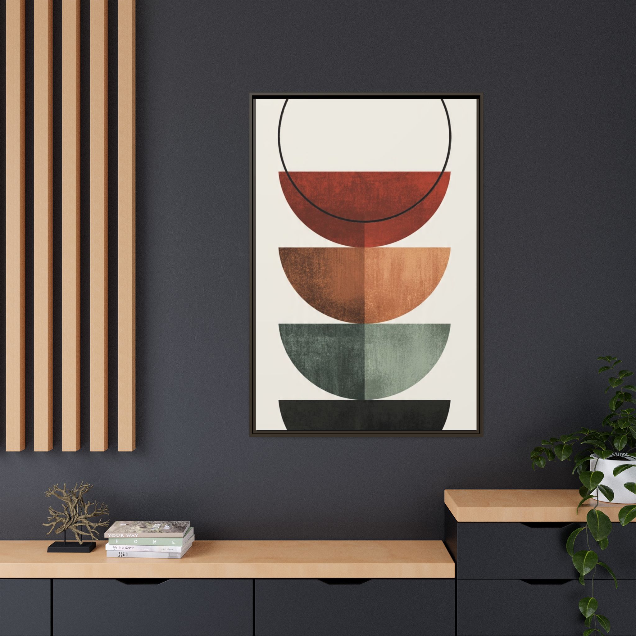 Abstract Stacked Semi-Circles Framed Canvas Wall Art — Mid-Century Modern Geometric Print - Image 112