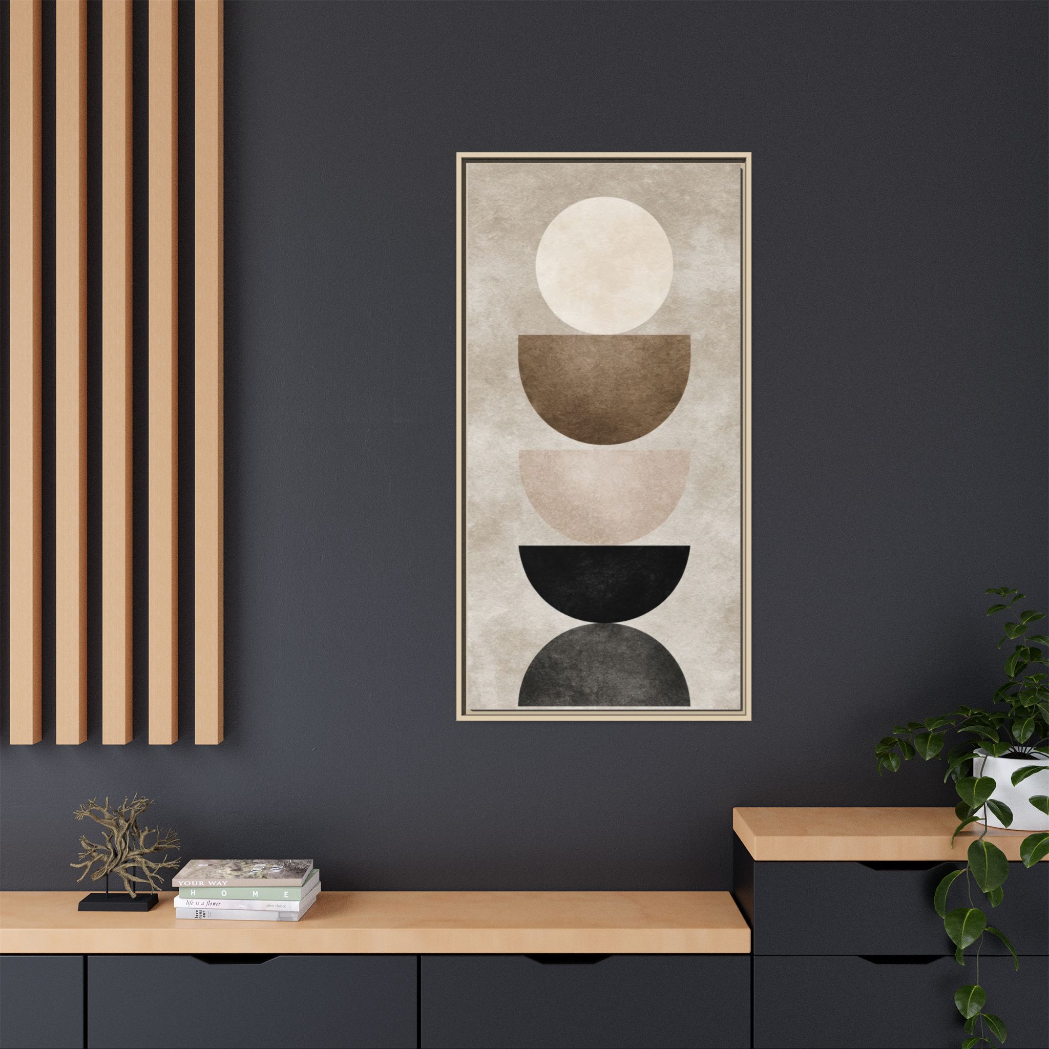 Abstract Neutral Geometric Canvas Print — Stacked Circles Framed Wall Art - Image 5