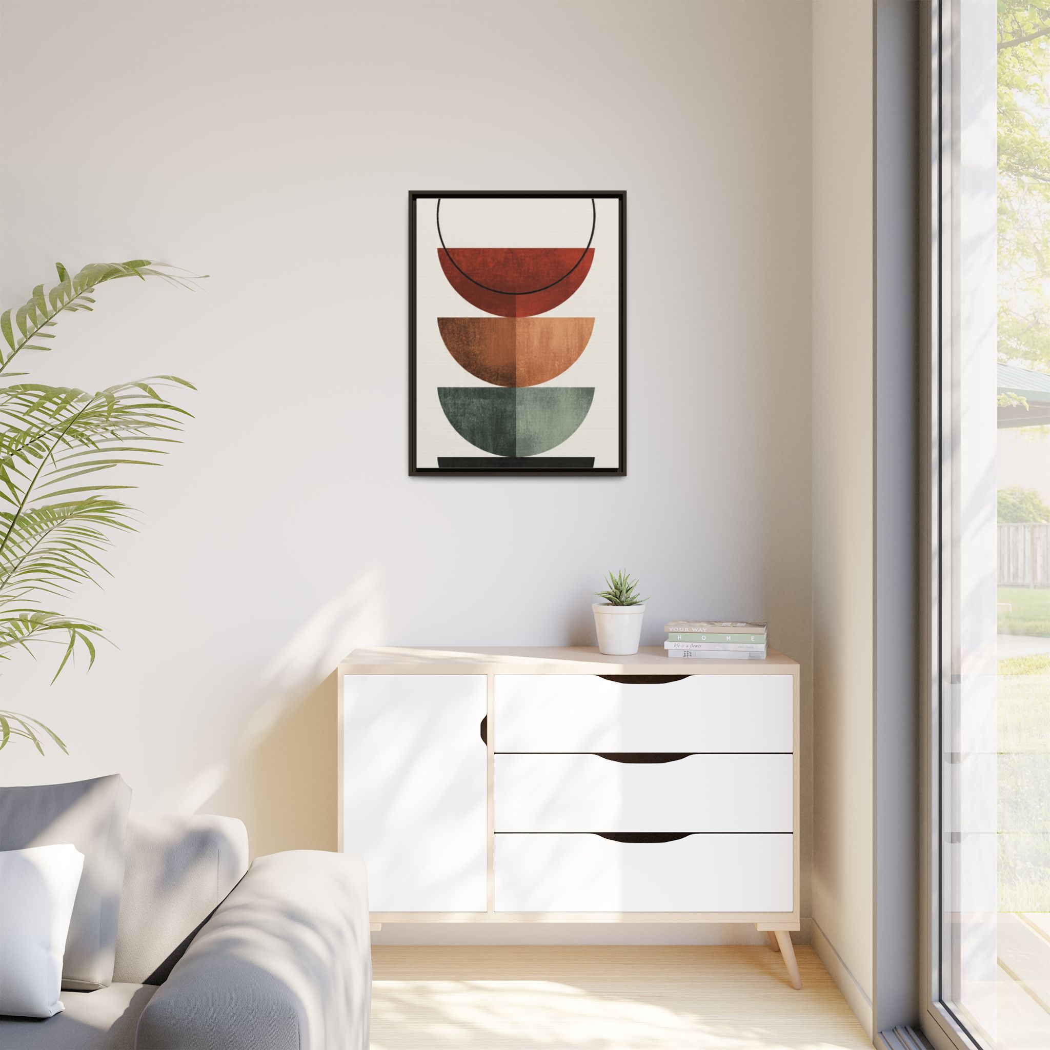 Abstract Stacked Semi-Circles Framed Canvas Wall Art — Mid-Century Modern Geometric Print - Image 199