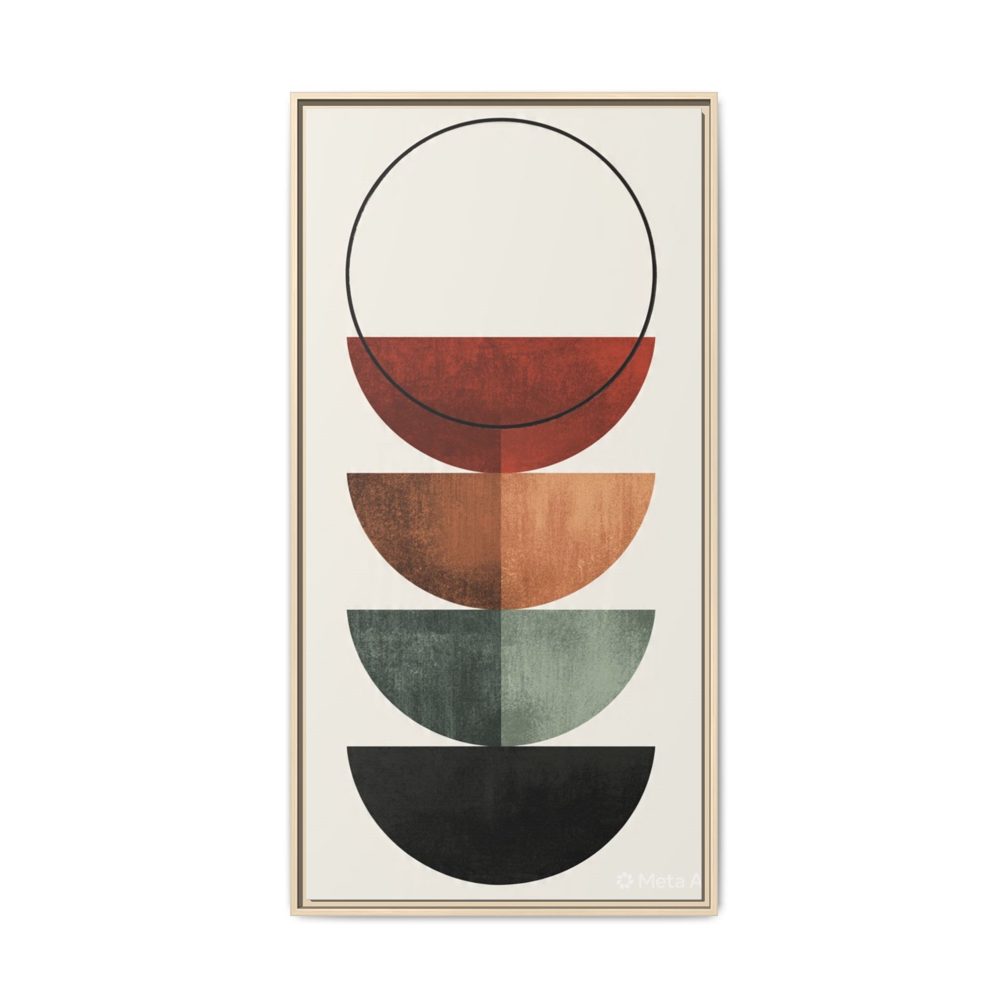 Abstract Stacked Semi-Circles Framed Canvas Wall Art — Mid-Century Modern Geometric Print - Image 2