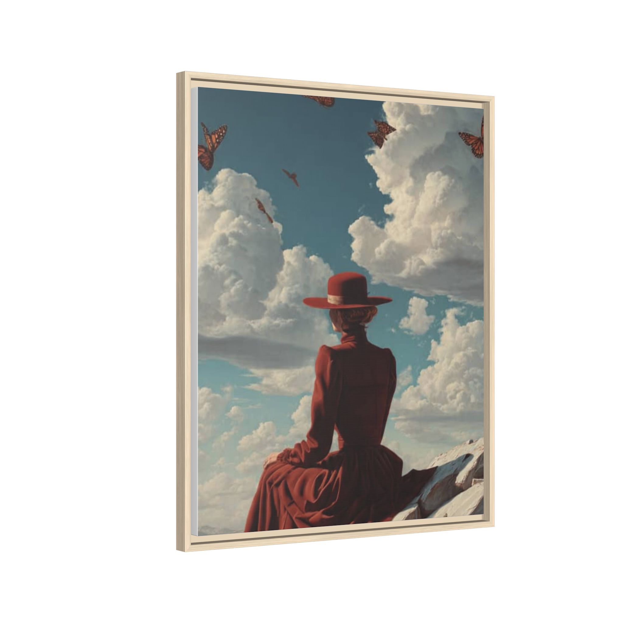 Framed Matte Canvas: Woman in Red Dress Sunset Sky Wall Art - Image 230
