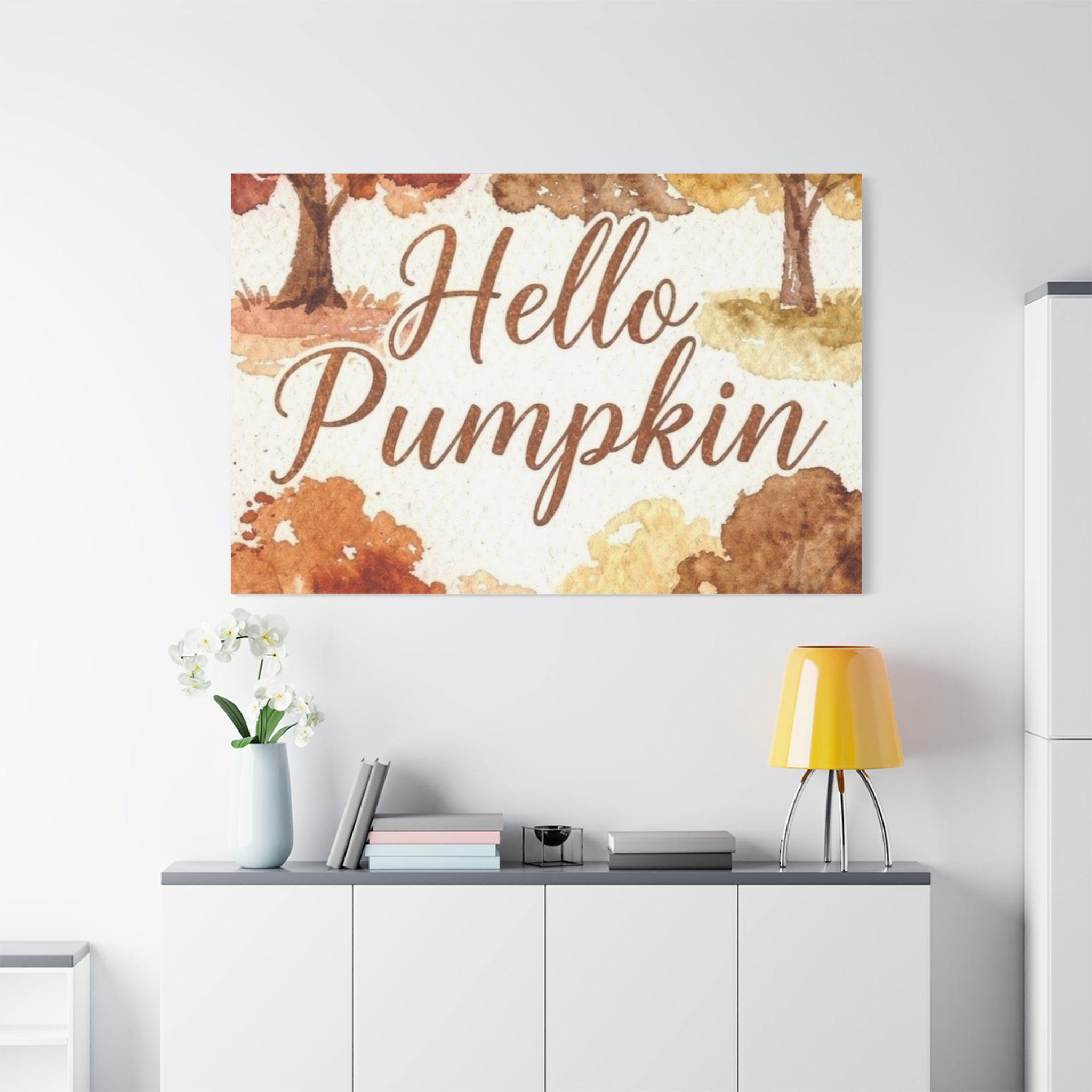 Hello Pumpkin Fall Canvas Wall Art – Autumn Watercolor Home Decor - Image 2