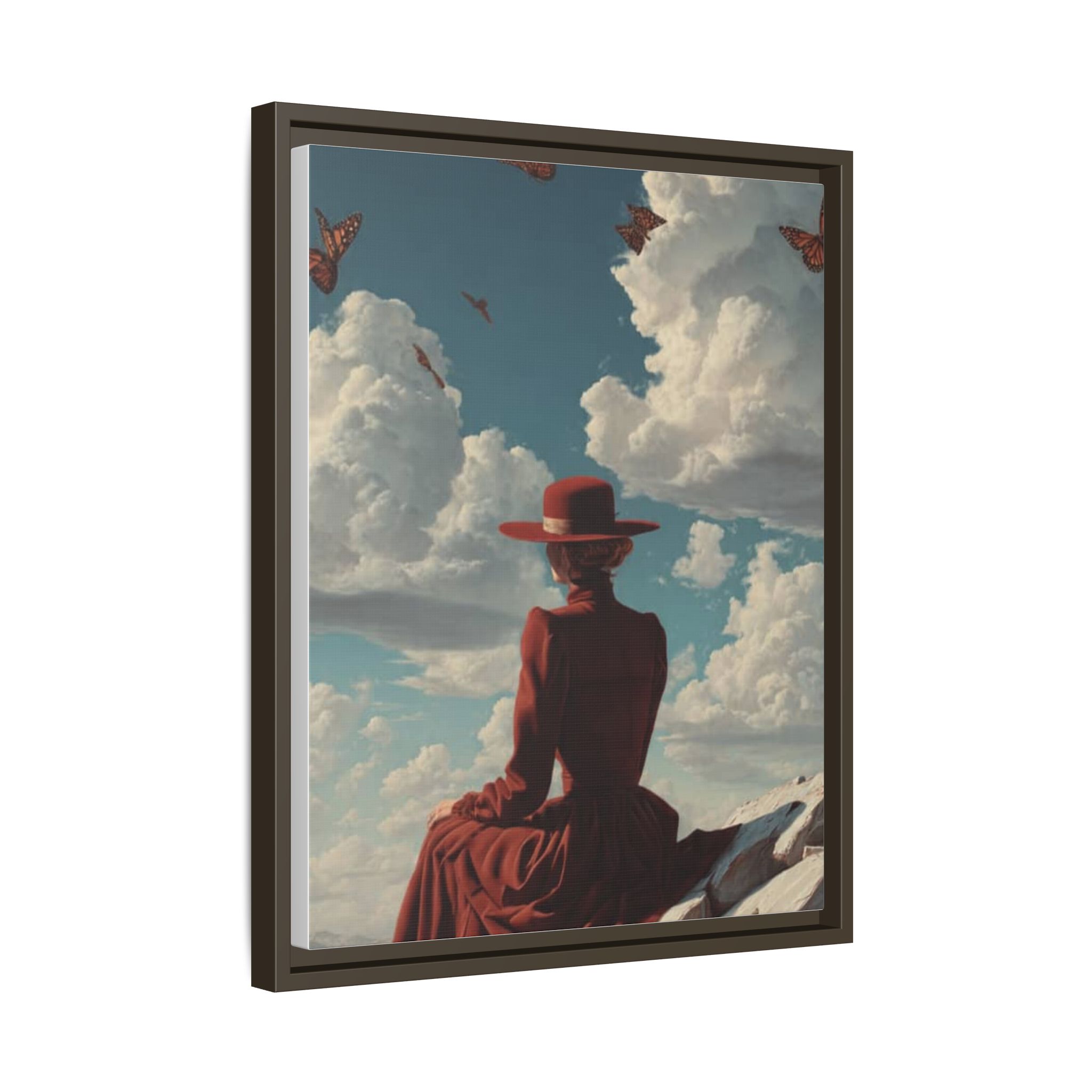 Framed Matte Canvas: Woman in Red Dress Sunset Sky Wall Art - Image 218