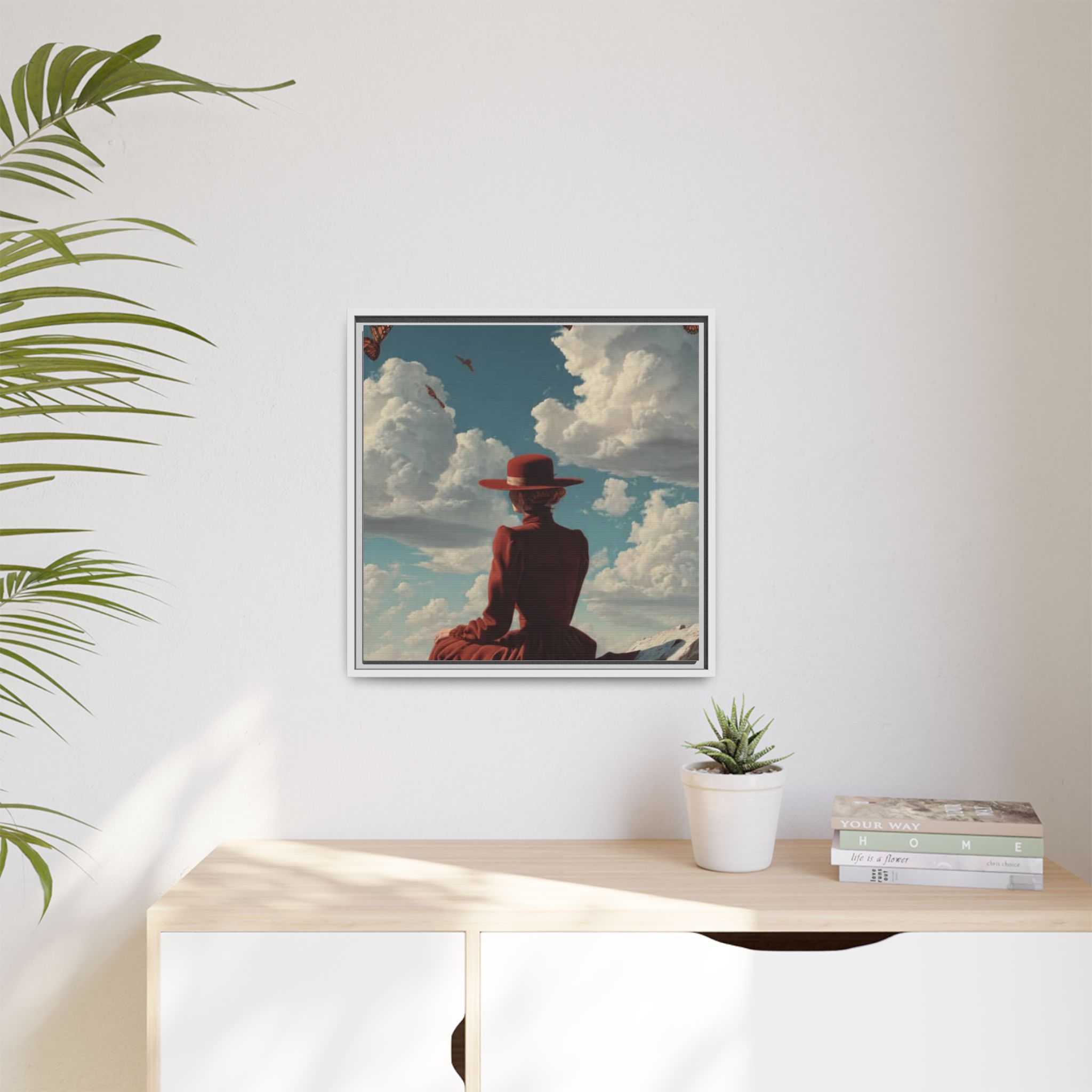 Framed Matte Canvas: Woman in Red Dress Sunset Sky Wall Art - Image 191