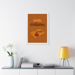 Hello Autumn Framed Poster — Cozy Fall Wall Art with Book, Glasses & Maple Leaf