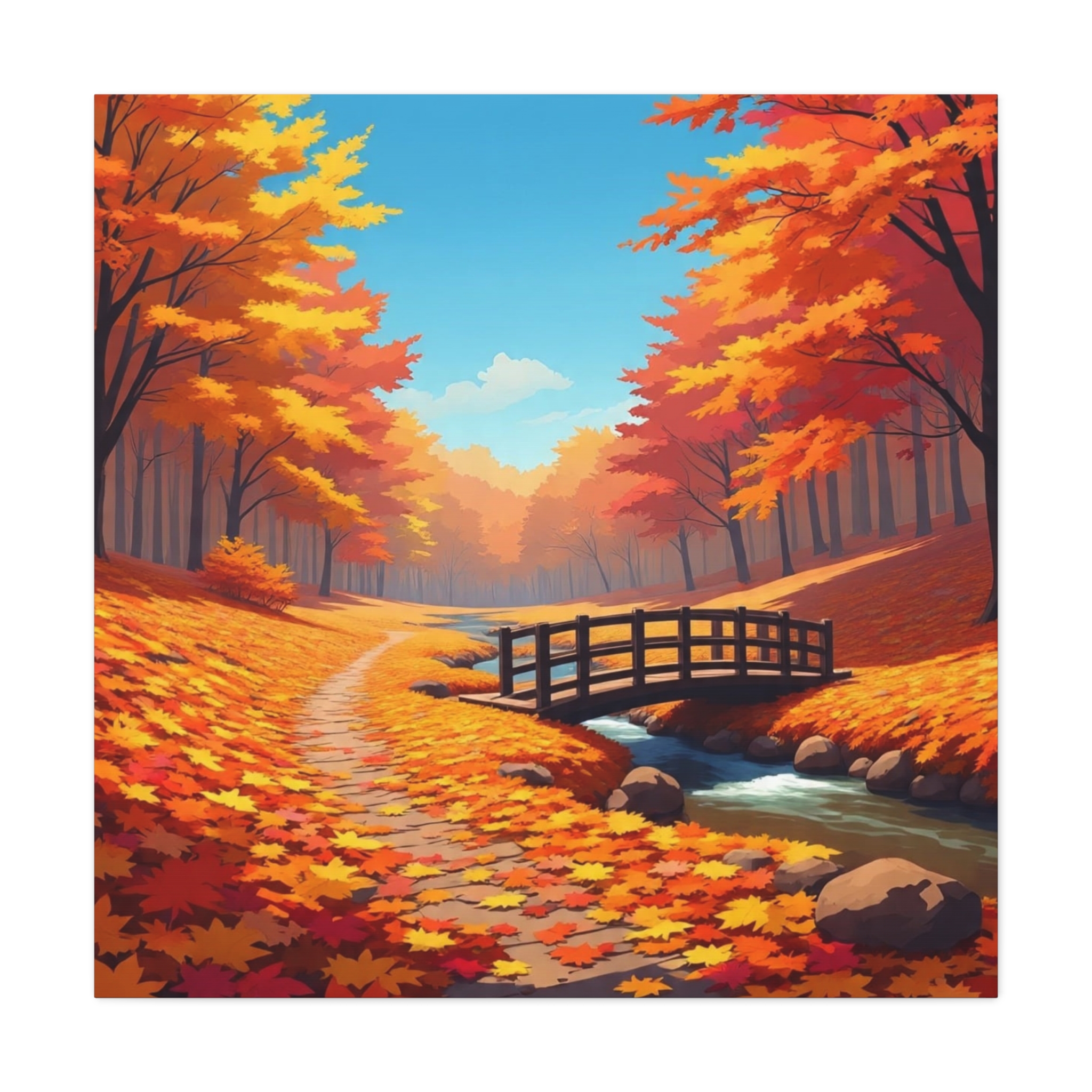 Autumn Forest Bridge Canvas - Image 3