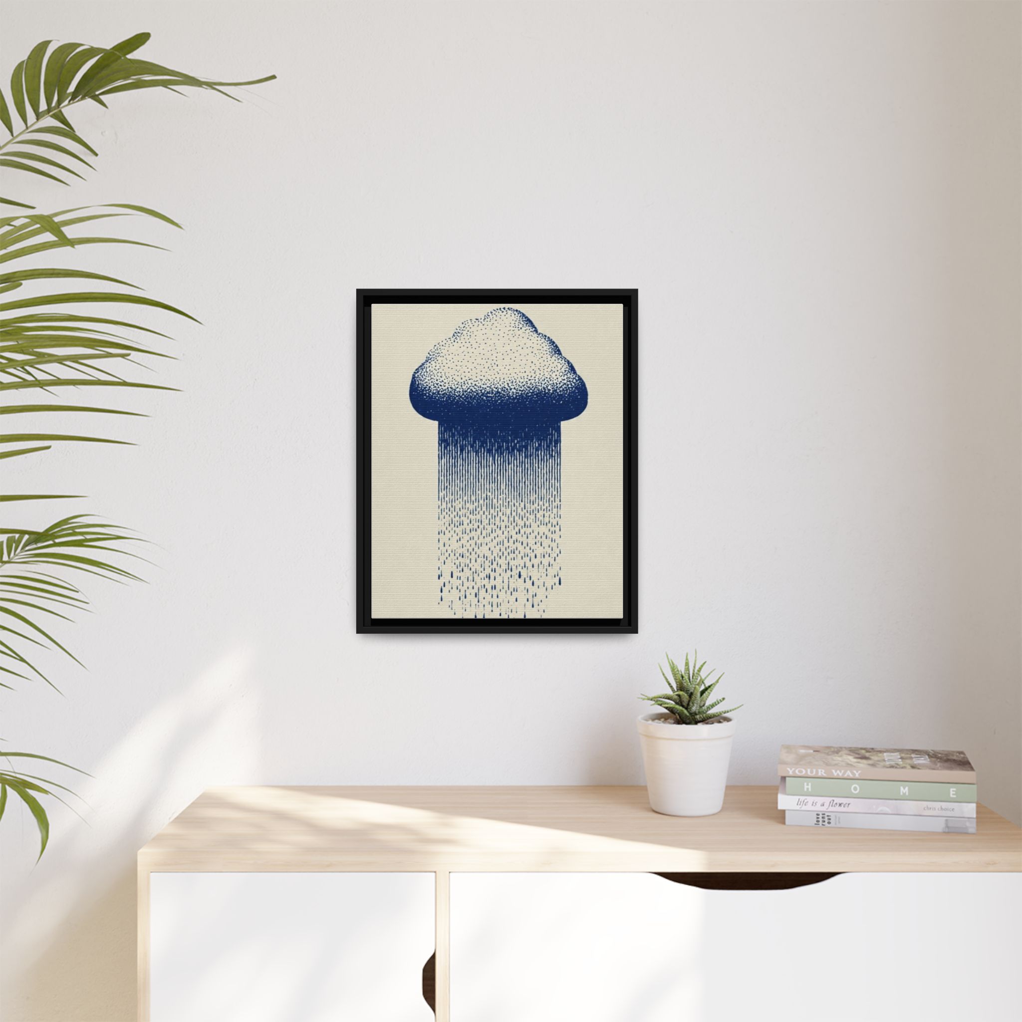 Framed Canvas Wall Art — Blue Rain Cloud Minimalist Print - Image 175