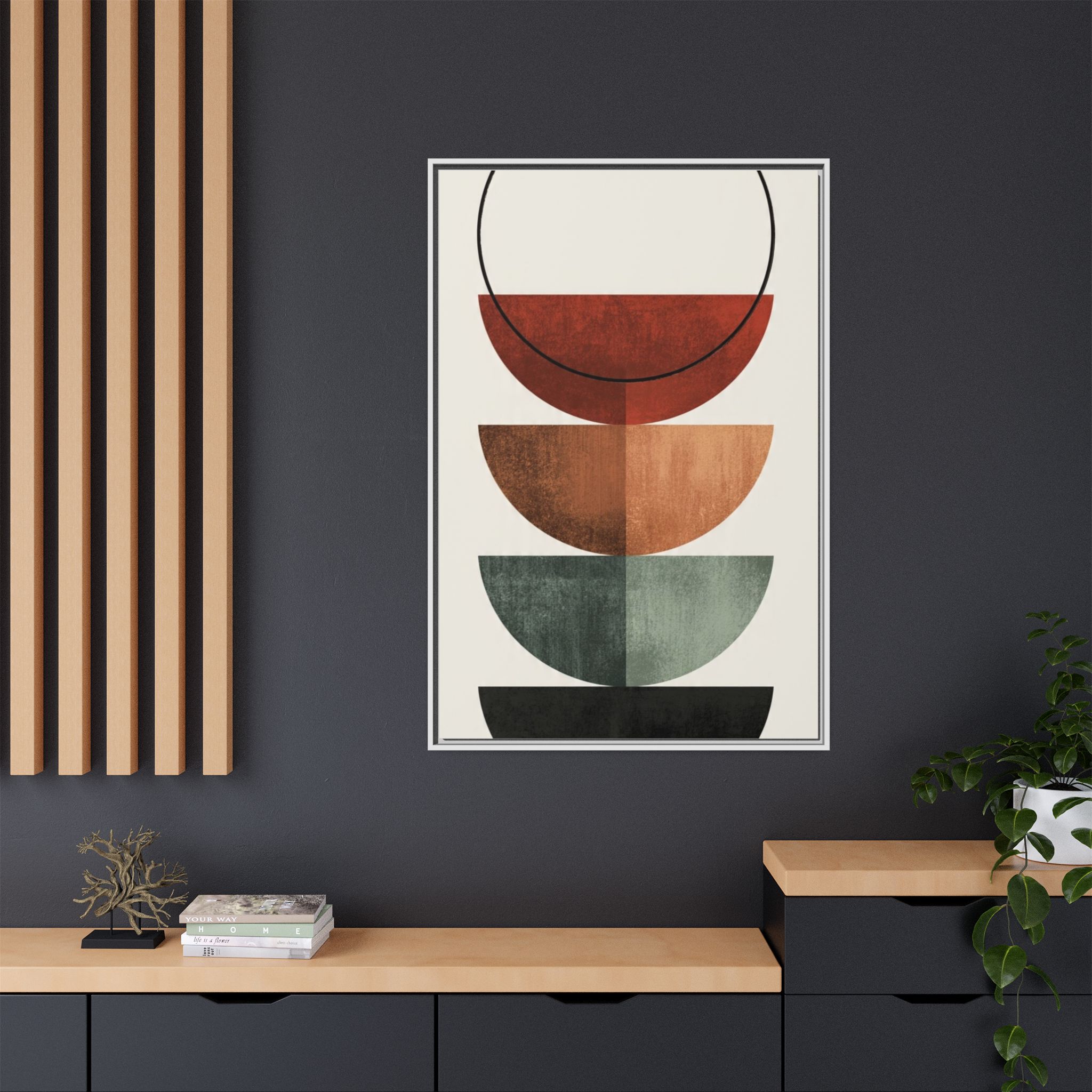 Abstract Stacked Semi-Circles Framed Canvas Wall Art — Mid-Century Modern Geometric Print - Image 104