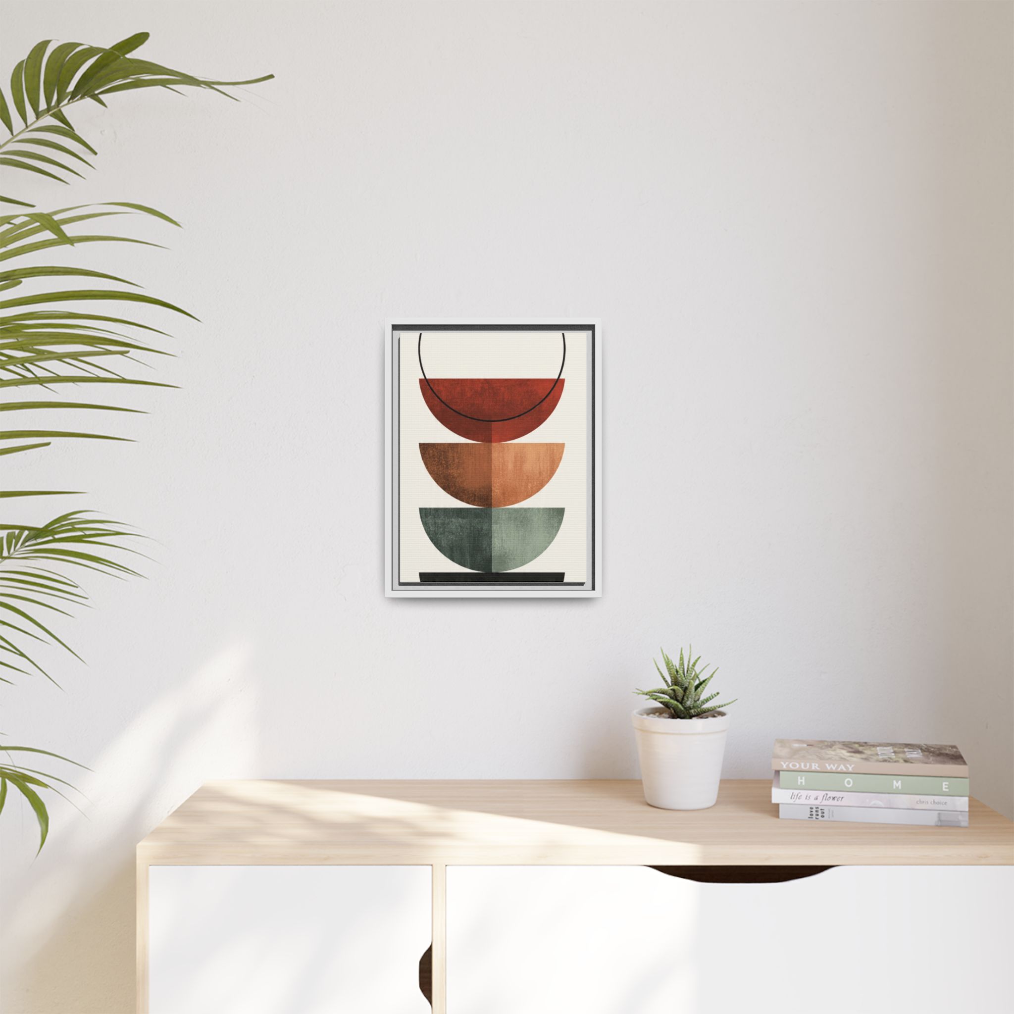 Abstract Stacked Semi-Circles Framed Canvas Wall Art — Mid-Century Modern Geometric Print - Image 67