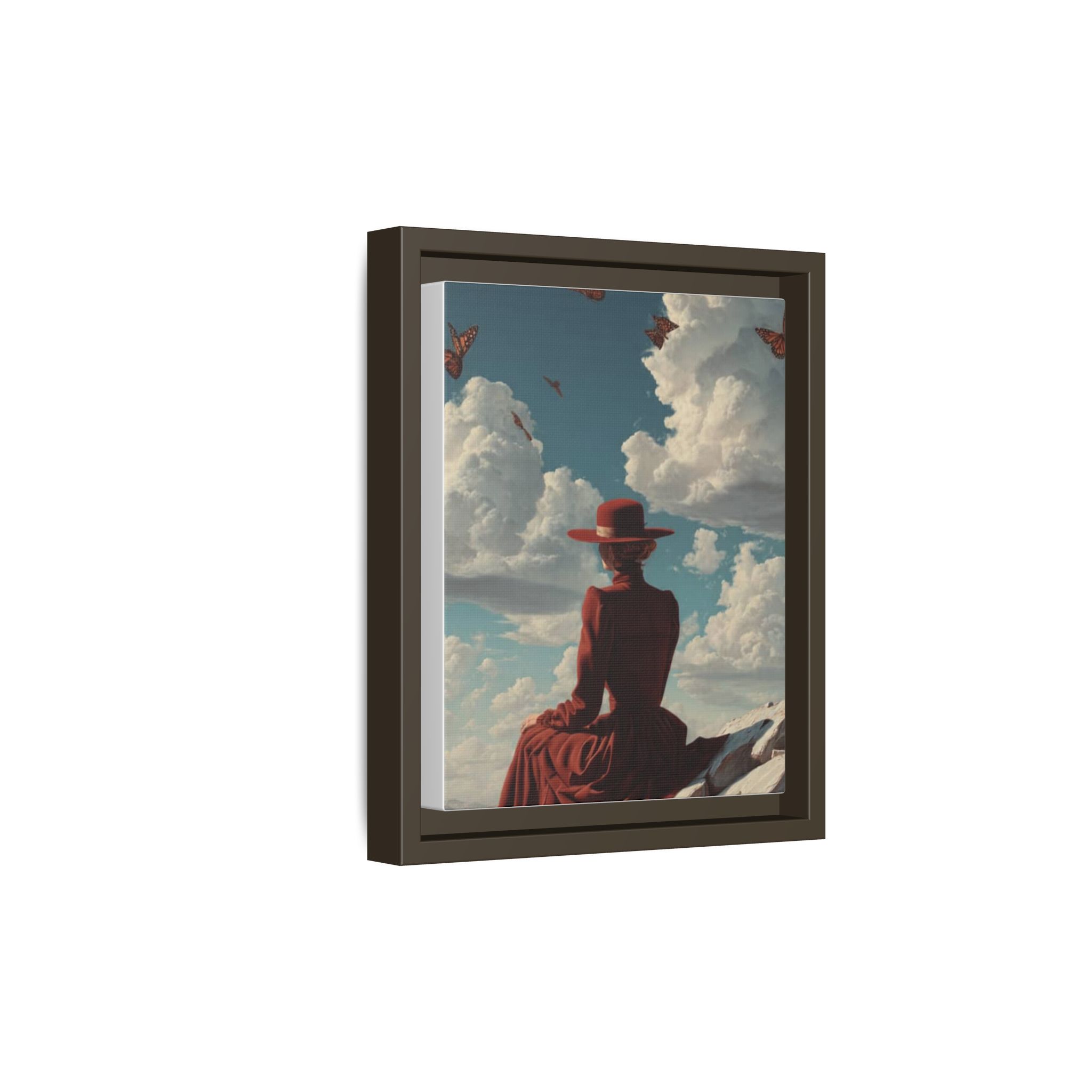 Framed Matte Canvas: Woman in Red Dress Sunset Sky Wall Art - Image 174