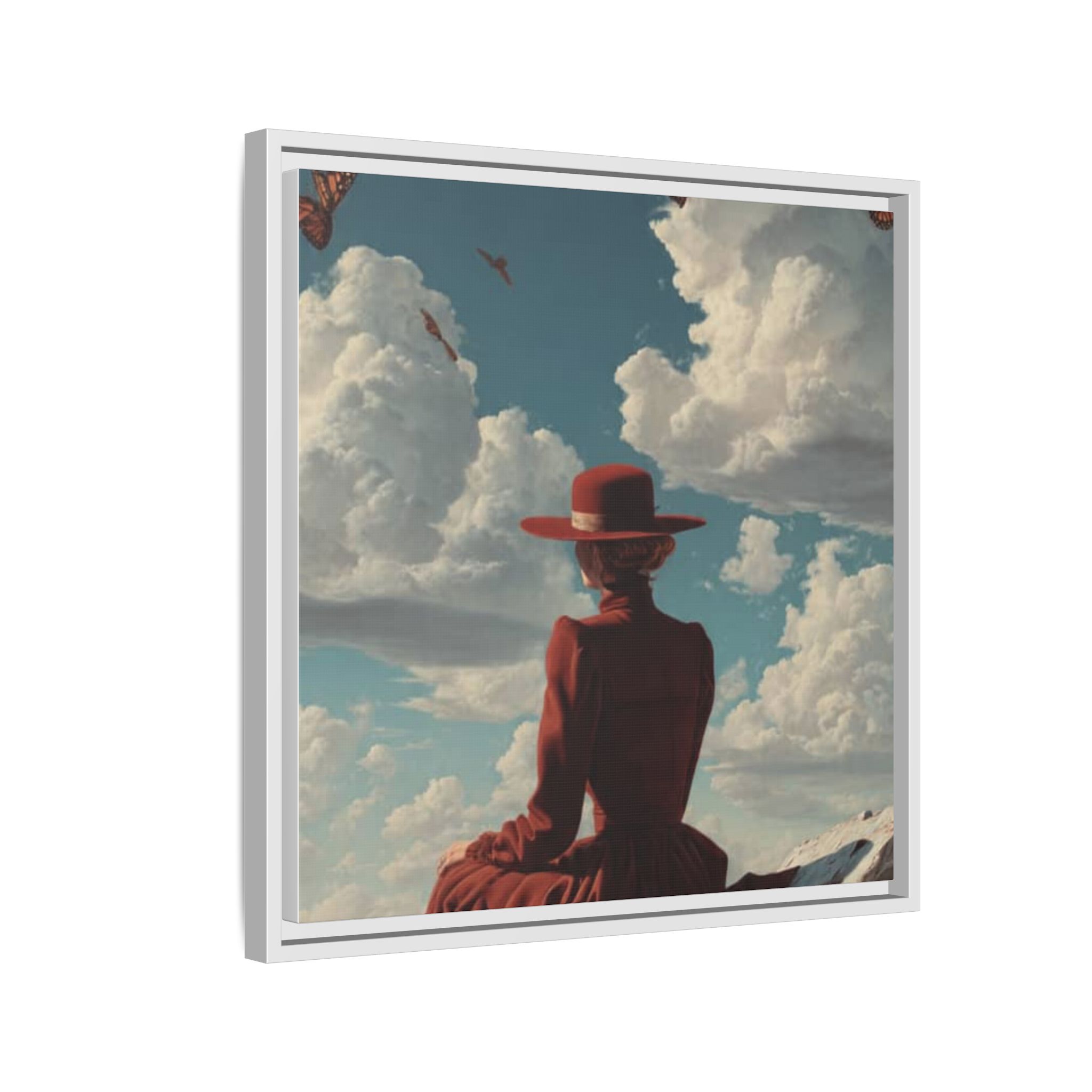 Framed Matte Canvas: Woman in Red Dress Sunset Sky Wall Art - Image 190