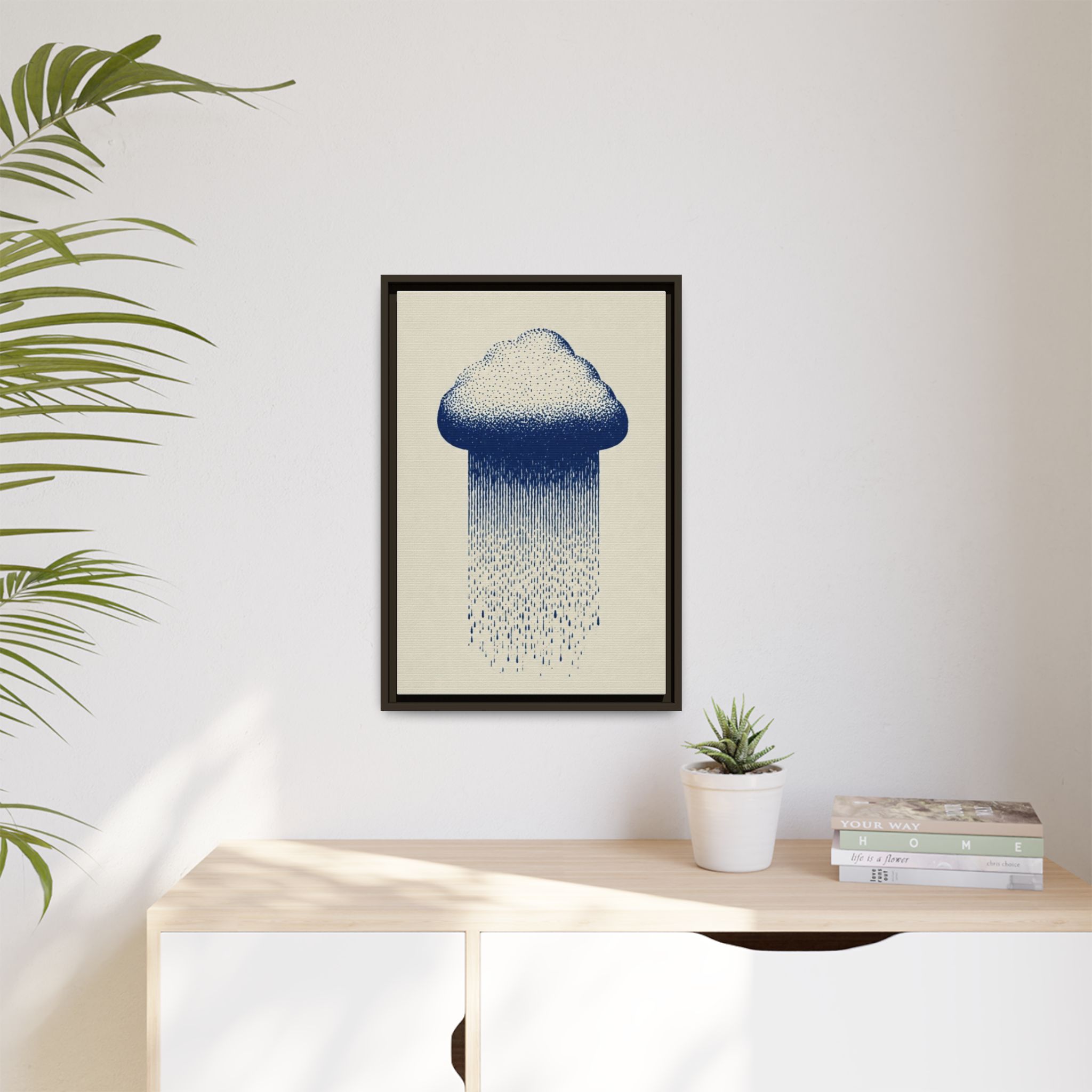 Framed Canvas Wall Art — Blue Rain Cloud Minimalist Print - Image 231