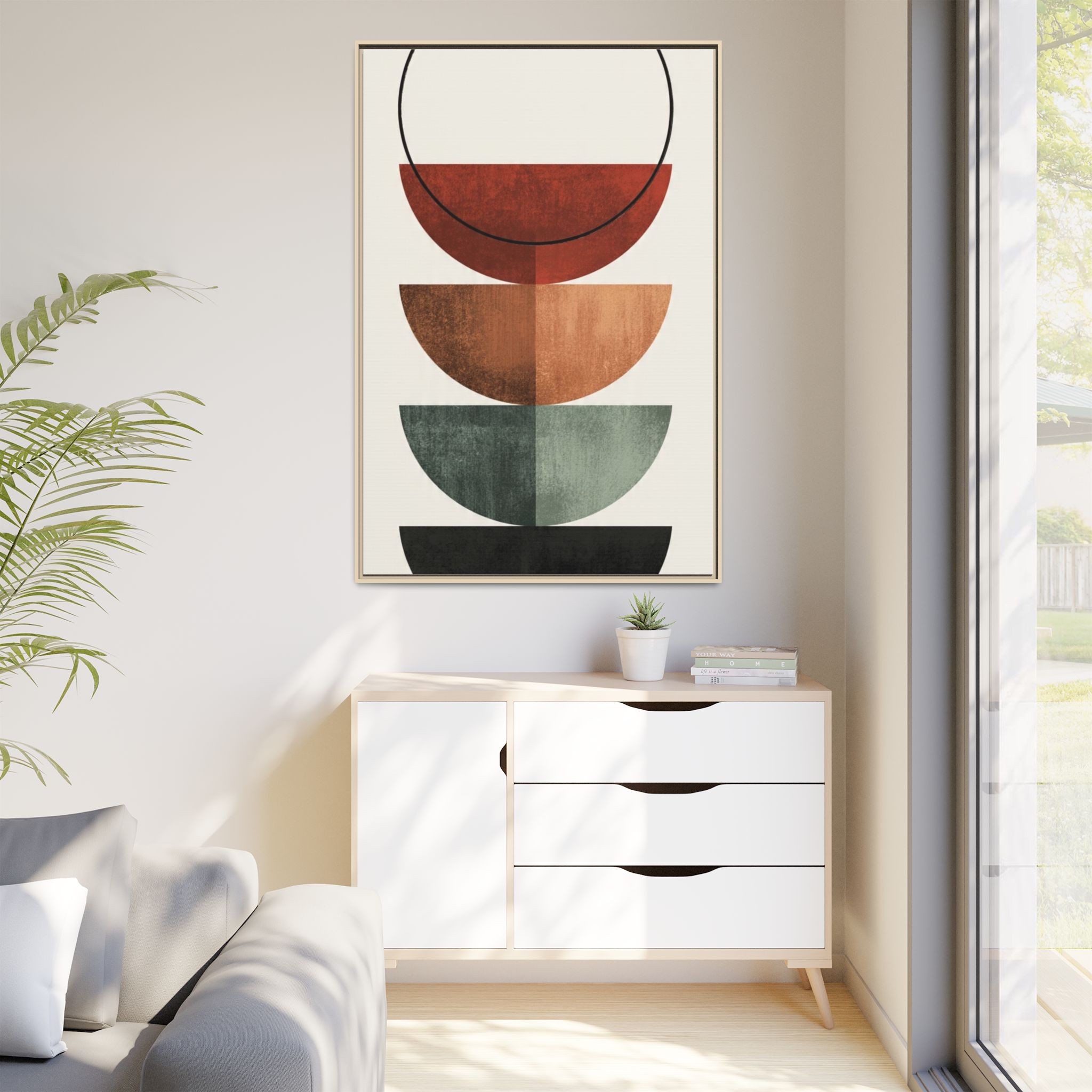 Abstract Stacked Semi-Circles Framed Canvas Wall Art — Mid-Century Modern Geometric Print - Image 63