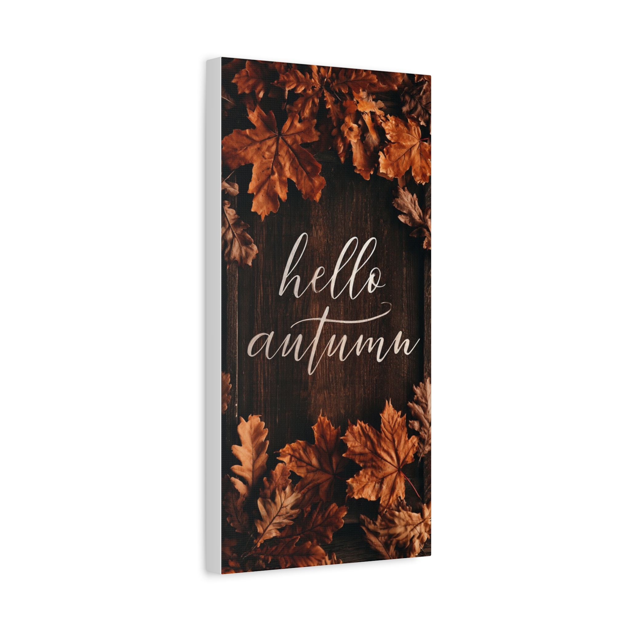 Hello Autumn Canvas Wall Art – Rustic Fall Leaves Stretched Matte Print - Image 5