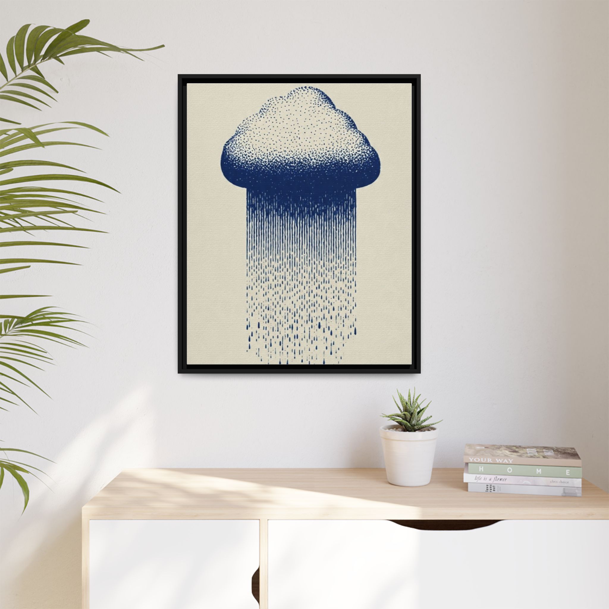 Framed Canvas Wall Art — Blue Rain Cloud Minimalist Print - Image 179