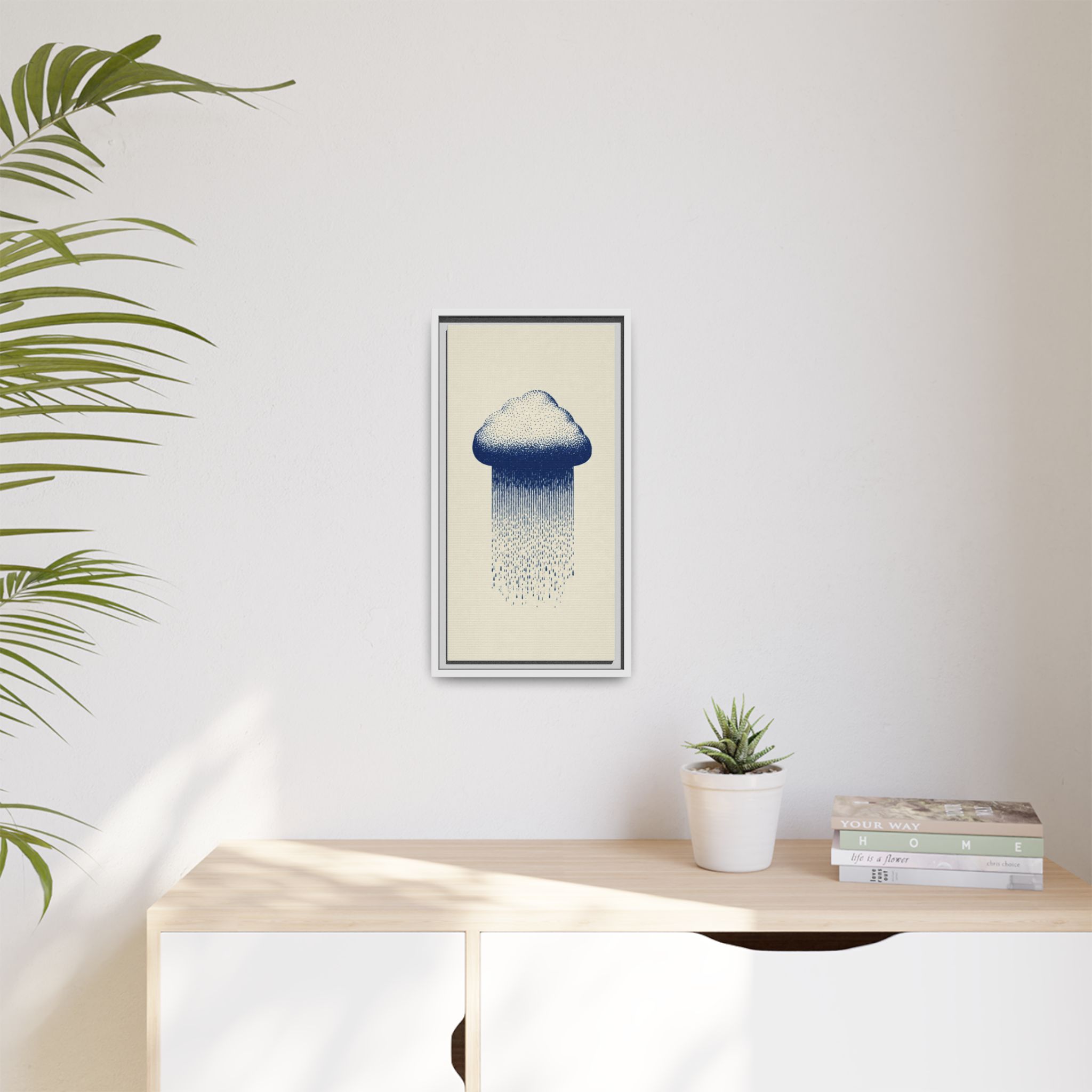 Framed Canvas Wall Art — Blue Rain Cloud Minimalist Print - Image 83