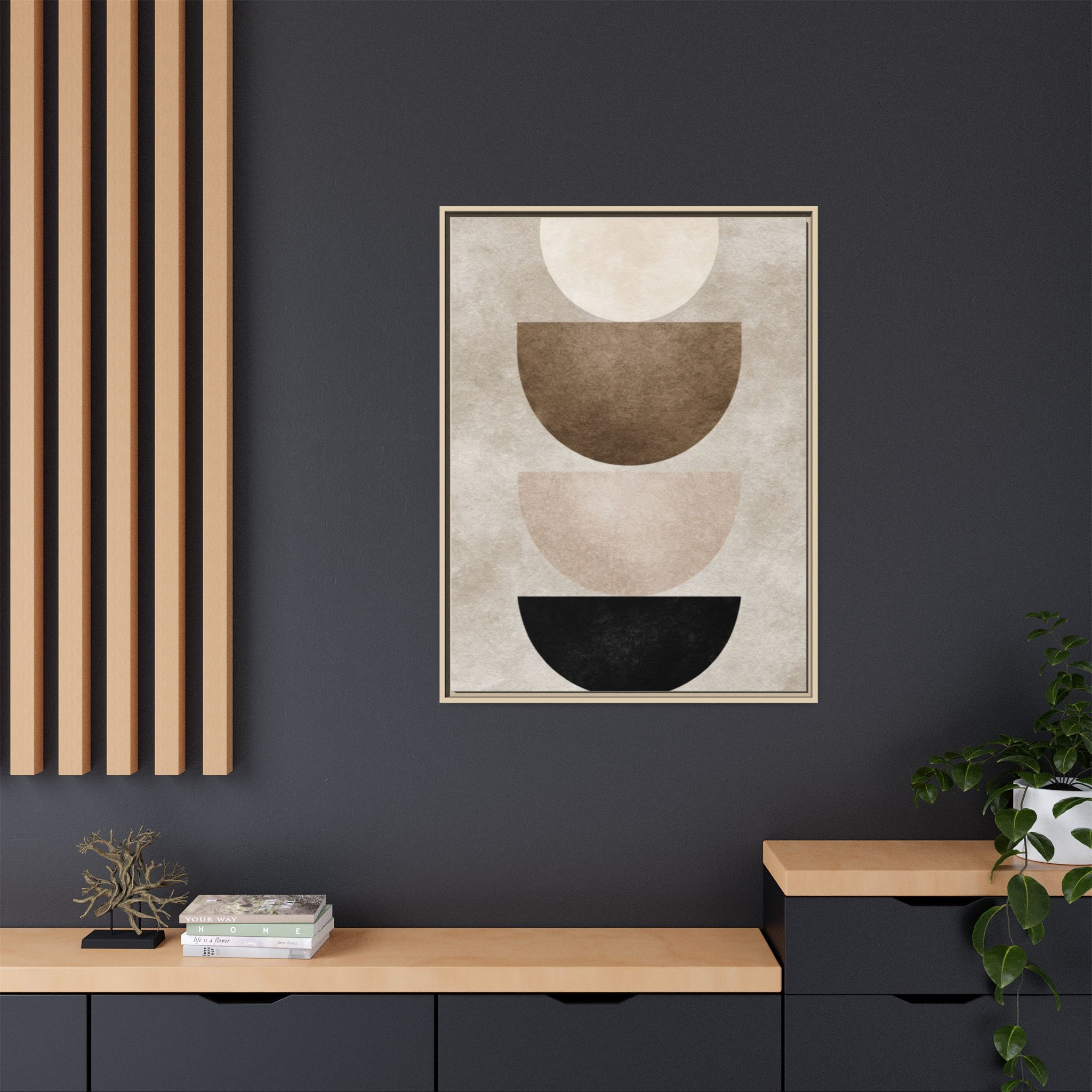 Abstract Neutral Geometric Canvas Print — Stacked Circles Framed Wall Art - Image 68