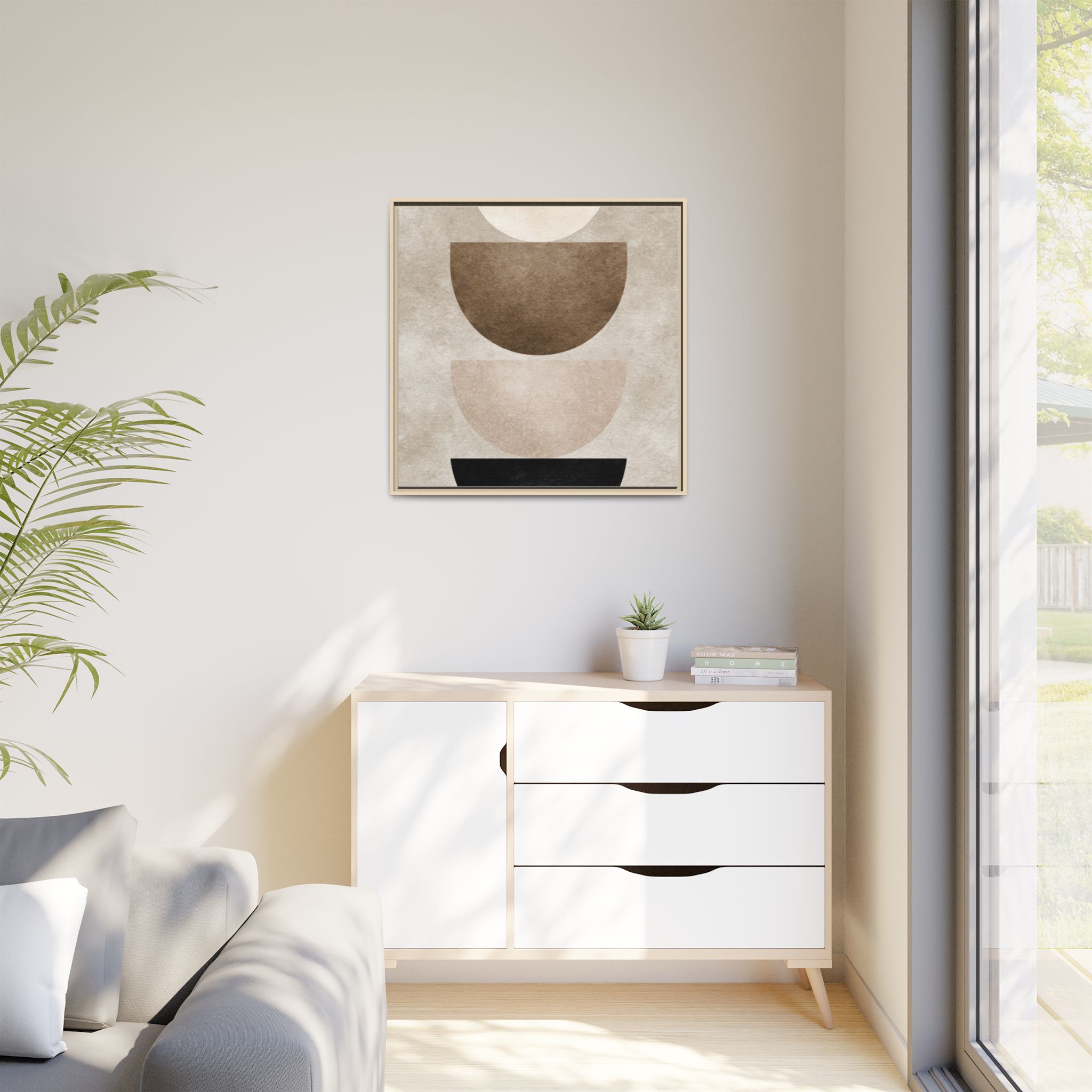 Abstract Neutral Geometric Canvas Print — Stacked Circles Framed Wall Art - Image 55