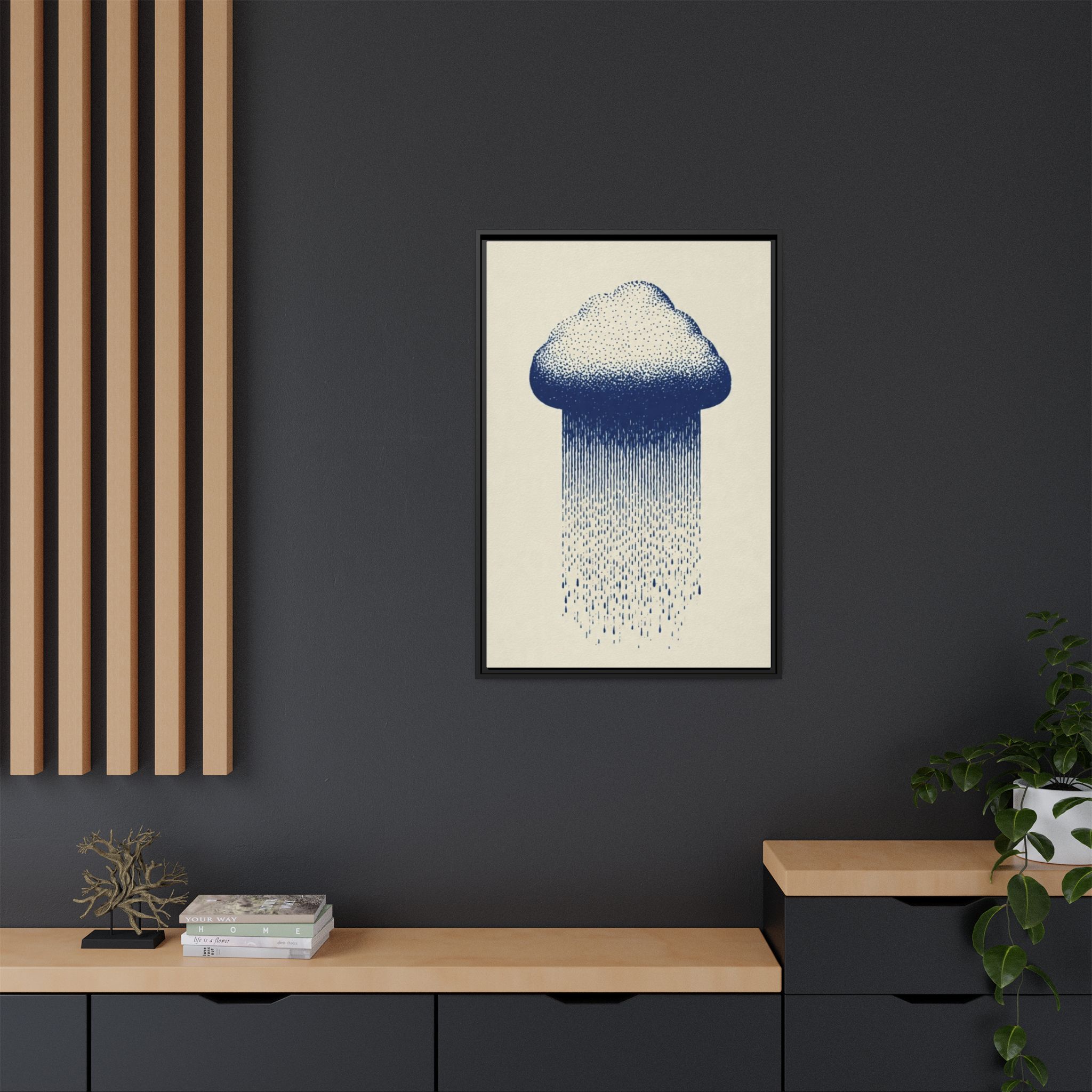 Framed Canvas Wall Art — Blue Rain Cloud Minimalist Print - Image 244